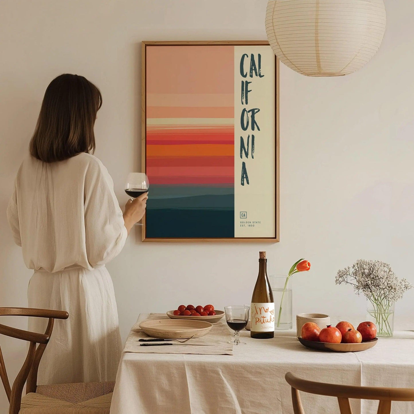 California Minimalist Design Framed Wall Art, Golden State Minimal Abstract Modern Poster, CA Designer Decor Travel Print Typography Gift - Swell Scenes