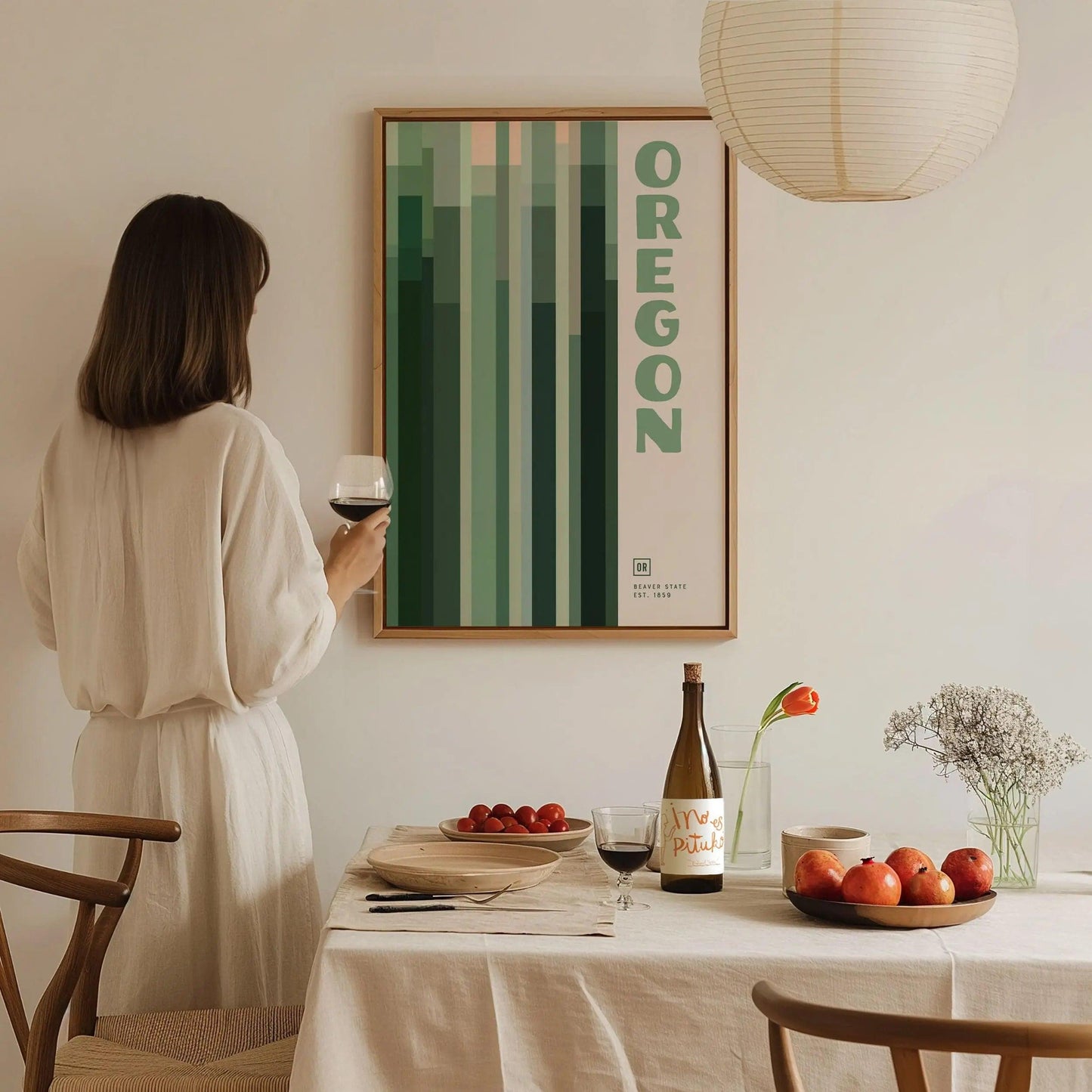 Oregon Minimalist Design Framed Wall Art, Beaver State Minimal Abstract Modern Poster, Oregonian Designer Decor OR Travel Print Typography - Swell Scenes