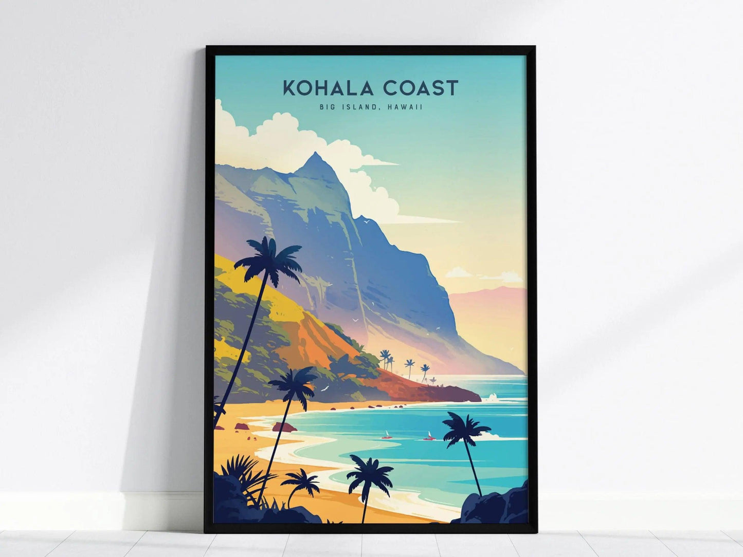 Kohala Coast Mountains, Big Island Hawaii Poster - Scenic Coastal Landscape, Framed/Unframed, Perfect for Hikers and Surfers, Hawaiian Decor - Swell Scenes
