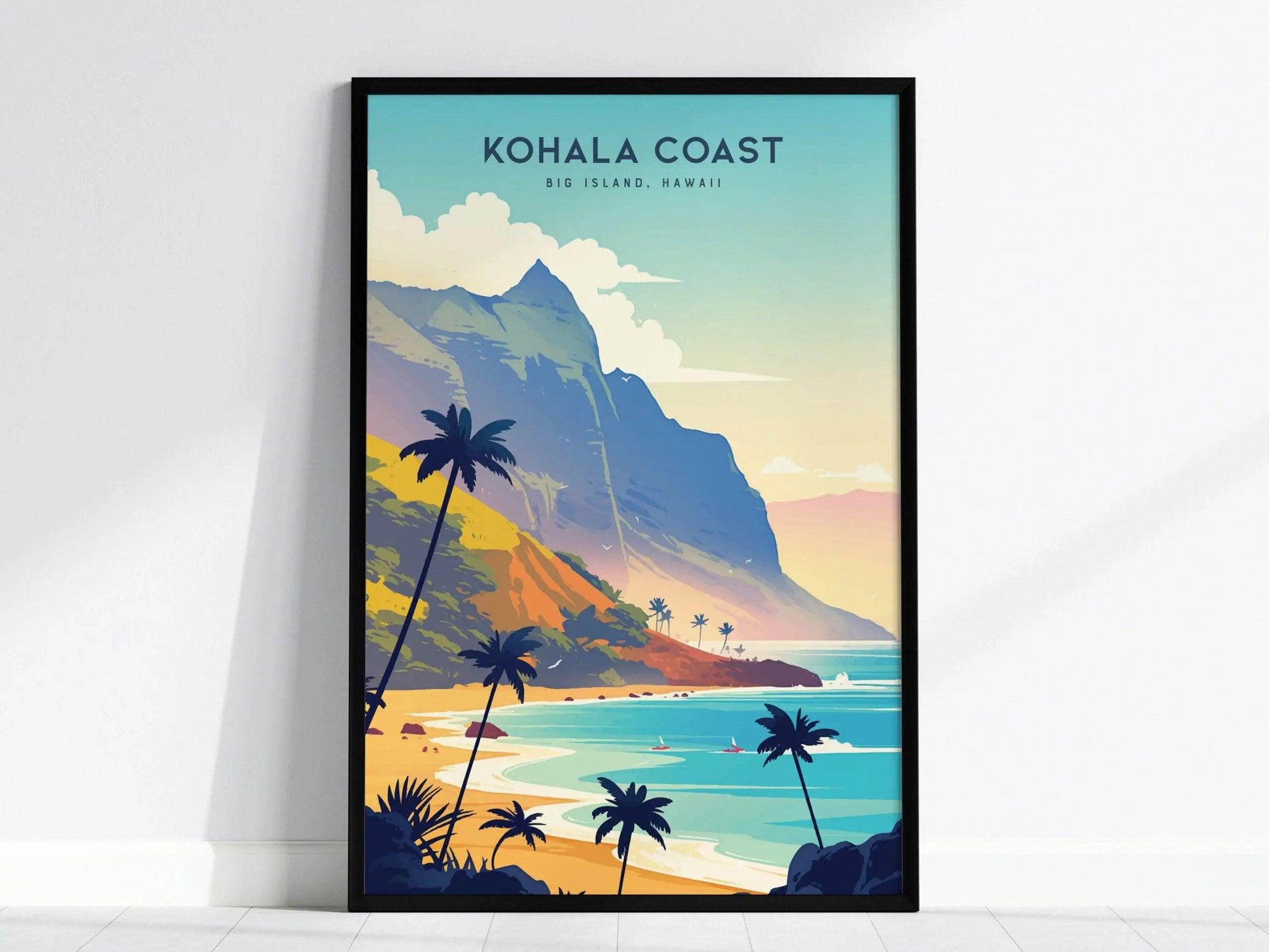 Kohala Coast Mountains, Big Island Hawaii Poster - Scenic Coastal Landscape, Framed/Unframed, Perfect for Hikers and Surfers, Hawaiian Decor - Swell Scenes