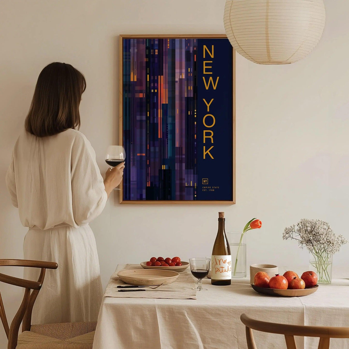 New York State Minimalist Design Framed Wall Art, Empire State Minimal Abstract Modern Poster, NYC NY Decor Travel Print Typography Gift - Swell Scenes