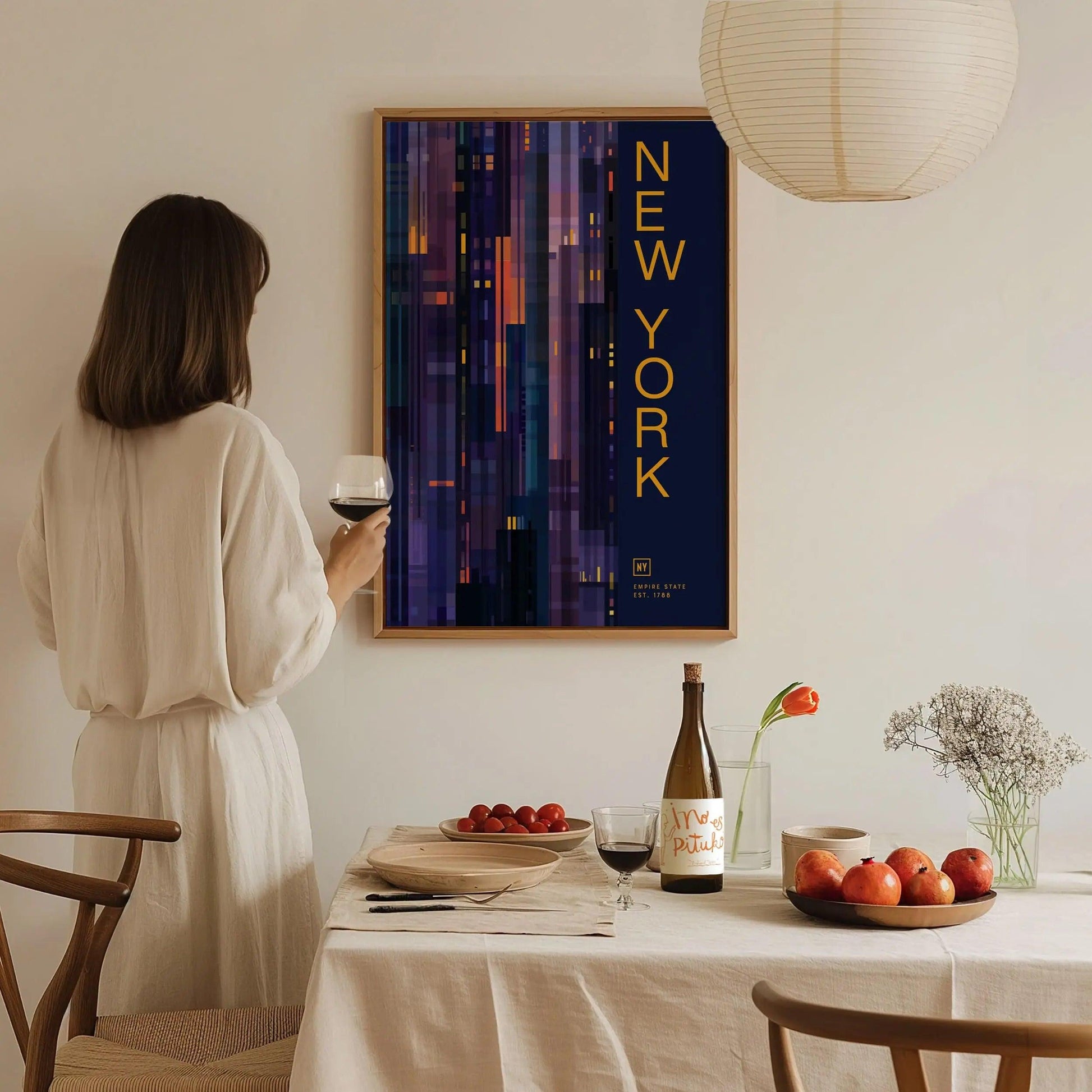 New York State Minimalist Design Framed Wall Art, Empire State Minimal Abstract Modern Poster, NYC NY Decor Travel Print Typography Gift - Swell Scenes