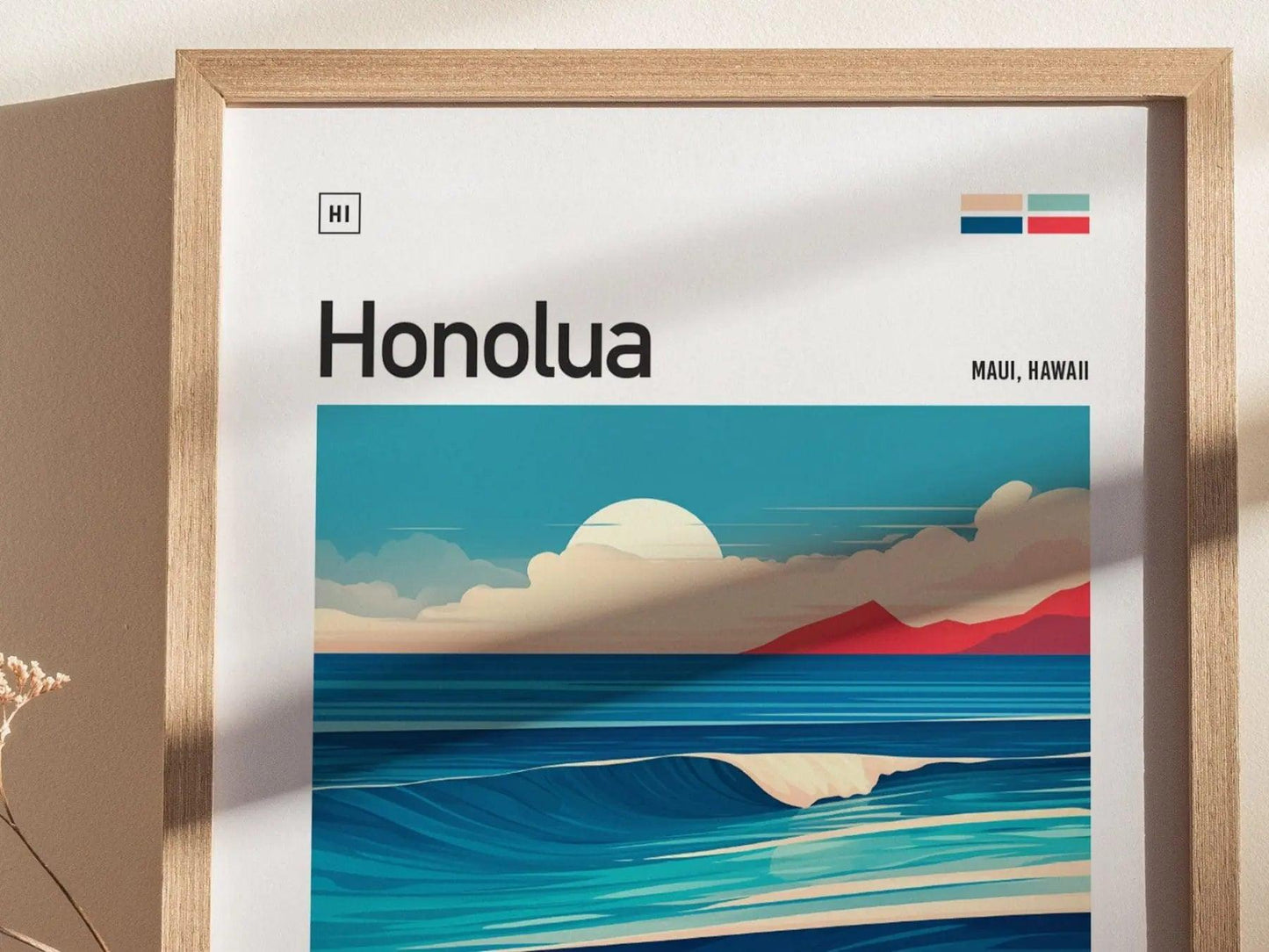 Honolua Framed Surf Poster, Honolua Bay Maui Wall Art, Lahaina Maui Travel Print, Hawaii Surfer Home Decor, Maui Surfing Wave Spot Gift Set - Swell Scenes