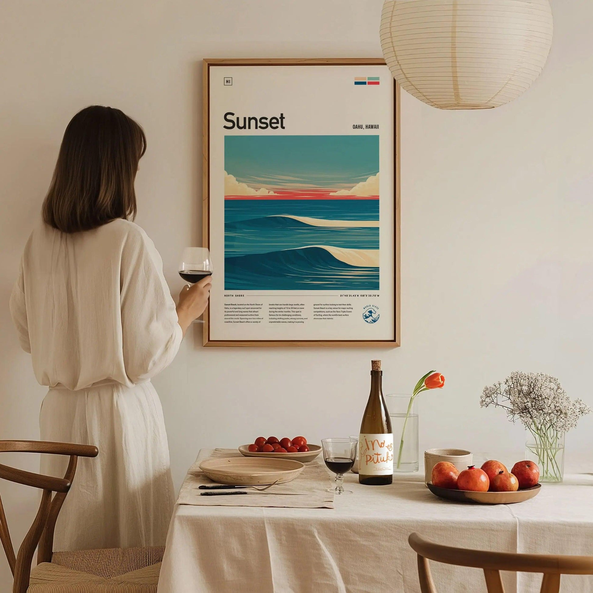 Sunset Beach Surf Spot Framed Poster, North Shore Wall Art, Hawaii Surf Travel Print, Surfer Home Decor Design, Oahu Surfing Wave Gift Set - Swell Scenes