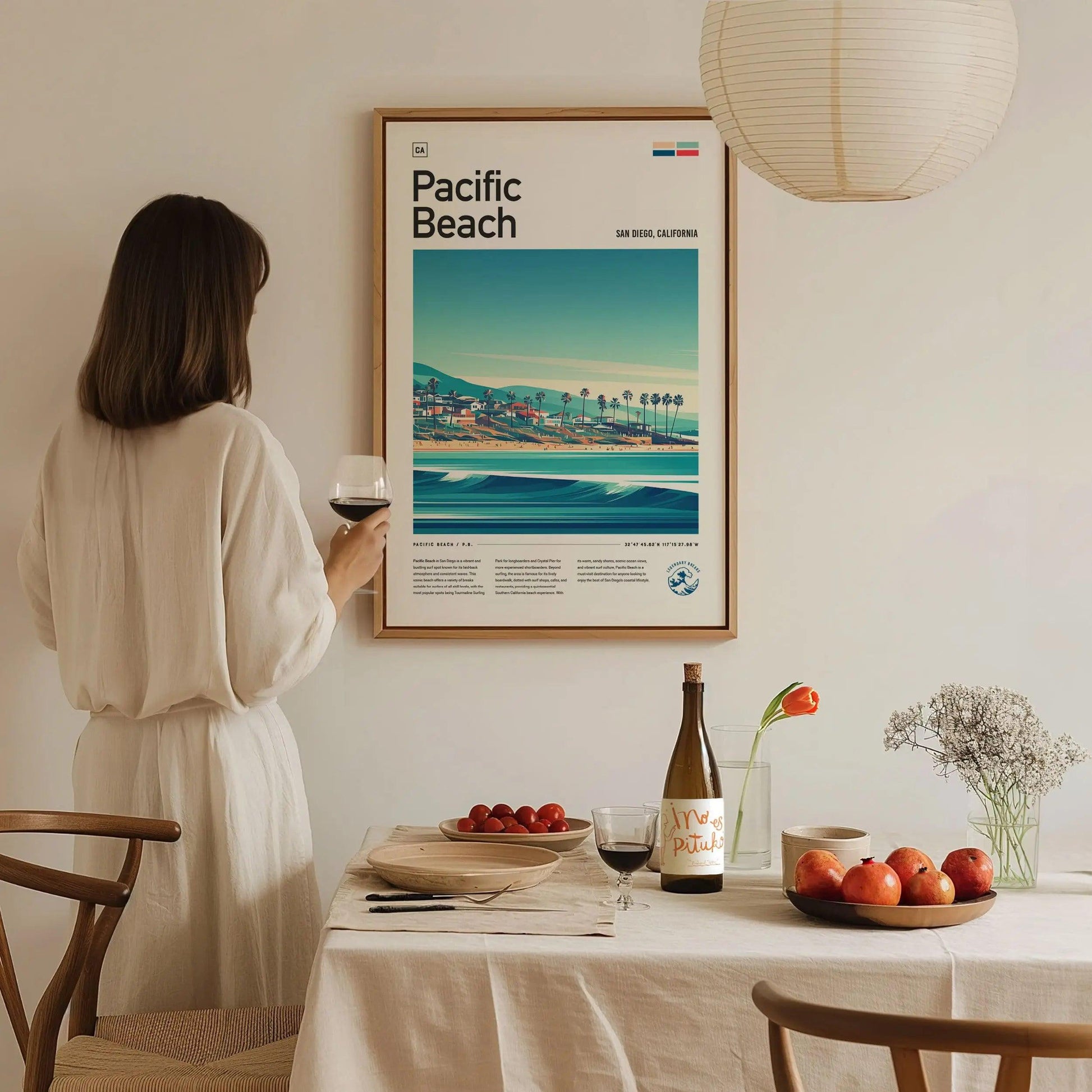 Pacific Beach CA Surf Spot Framed Poster, San Diego Wall Art, California Surf Travel Print, Surfer Home Decor Socal Surfing Design Wave Gift - Swell Scenes