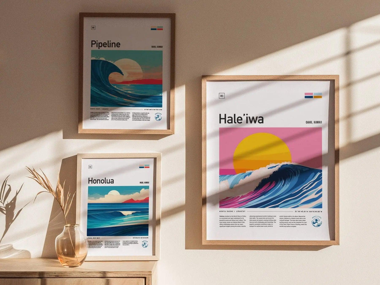 Haleiwa Beach Framed Surf Poster, Triple Crown Wall Art, North Shore Travel Print, Hawaii Surfer Home Decor, Oahu Surfing Wave Spot Gift - Swell Scenes