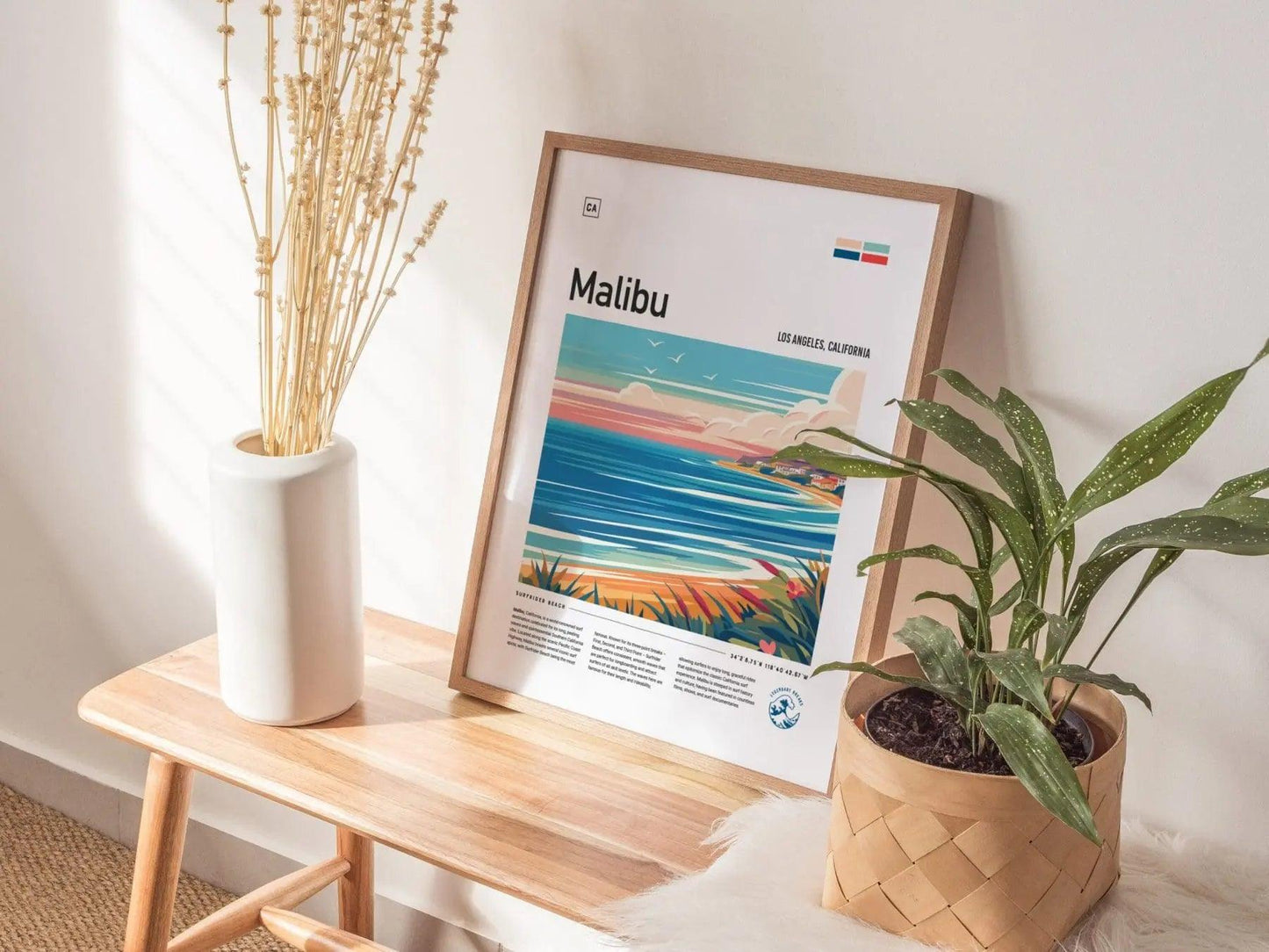 Malibu Surfrider Beach Surf Spot Framed Poster, Los Angeles Wave Wall Art, California Surf Travel Print, LA Surfer Decor Surfing Design Gift - Swell Scenes