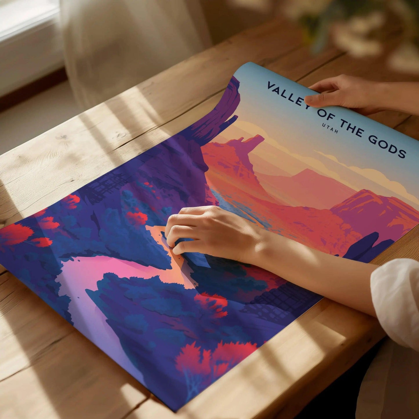Valley of the Gods Poster, Utah - Majestic Desert Landscape, Ideal for Nature Lovers, Available Framed or Unframed, Airbnb Home Decor - Swell Scenes