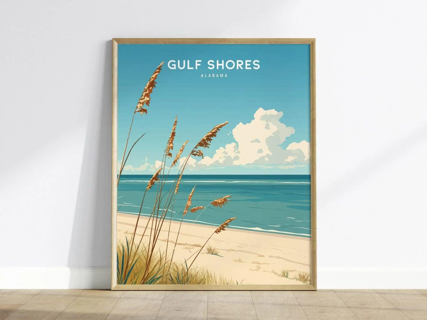Gulf Shores Beach Poster, Alabama - Framed/Unframed, Coastal Decor, Perfect Beach Day Souvenir, Ideal for Surfers and Beach Lovers, Wall Art - Swell Scenes