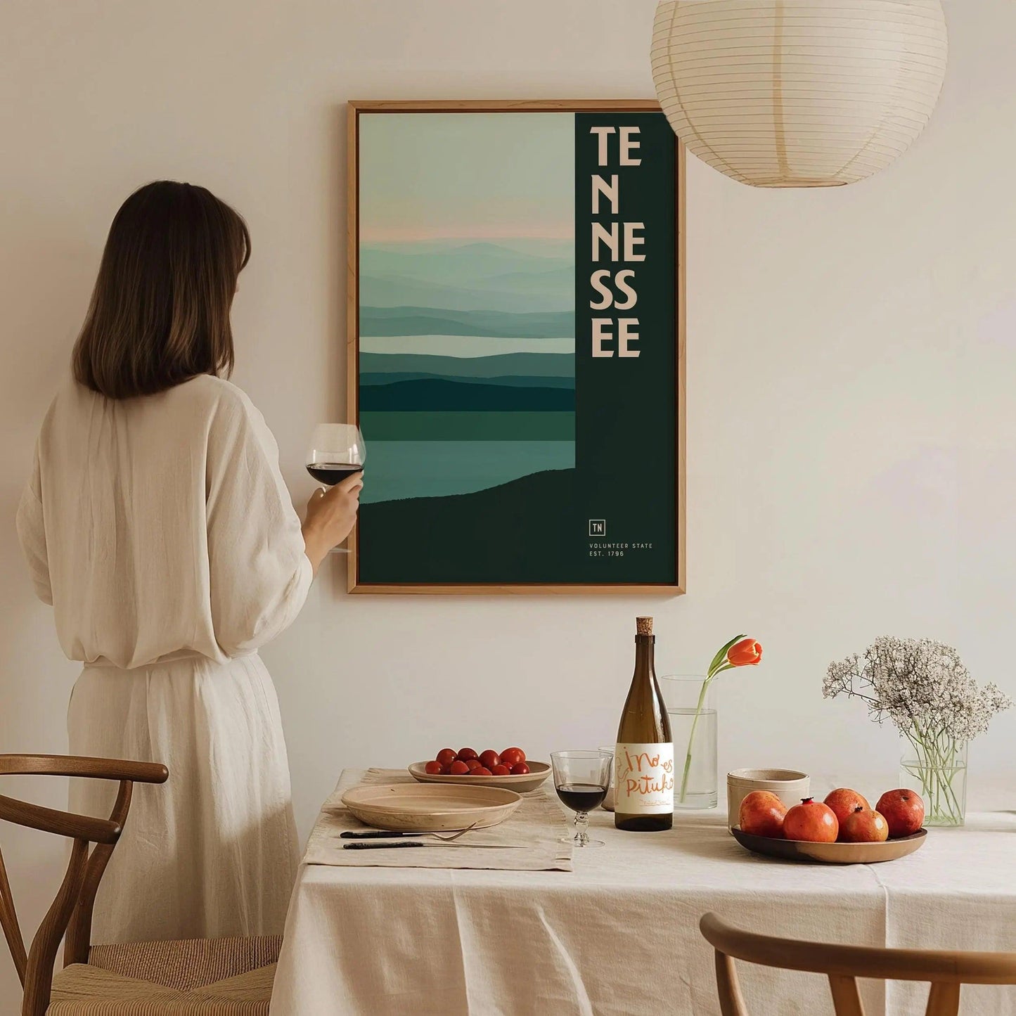 Tennessee Minimalist Design Framed Wall Art, US State Minimal Abstract Modern Poster, Smoky Mountains Home Decor TN Travel Print Typography - Swell Scenes