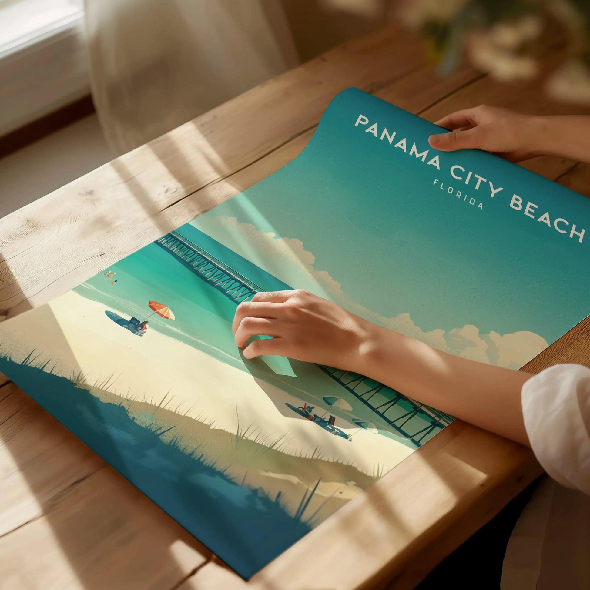 Panama City Beach, Florida Framed Wall Art - Panhandle Gulf Coast Pier Park Travel Poster Print PCB Vacation Cottage Home Decor Artwork Gift - Swell Scenes