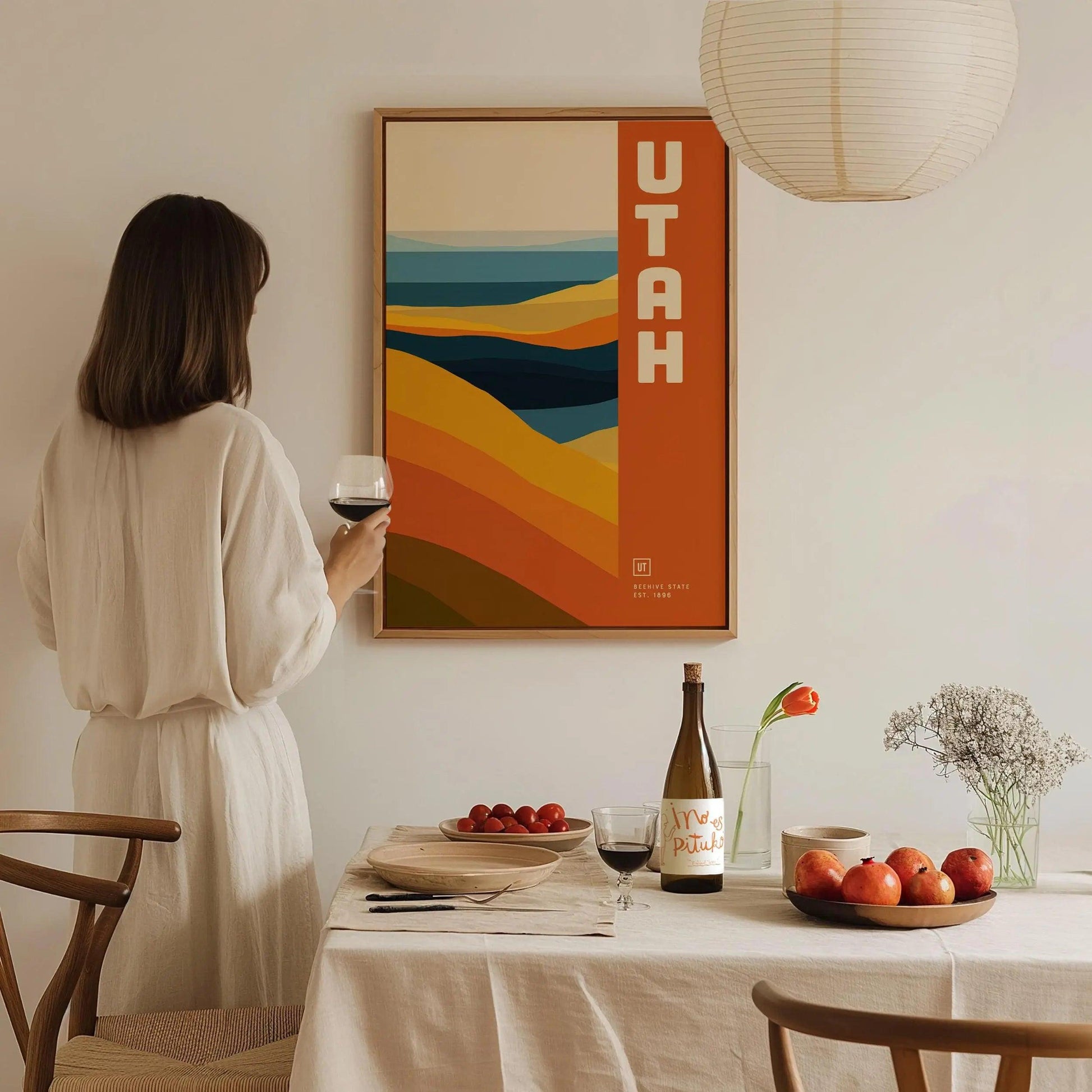 Utah Beehive State poster featuring minimalist geometric red rock desert shapes representing Mighty 5 National Parks