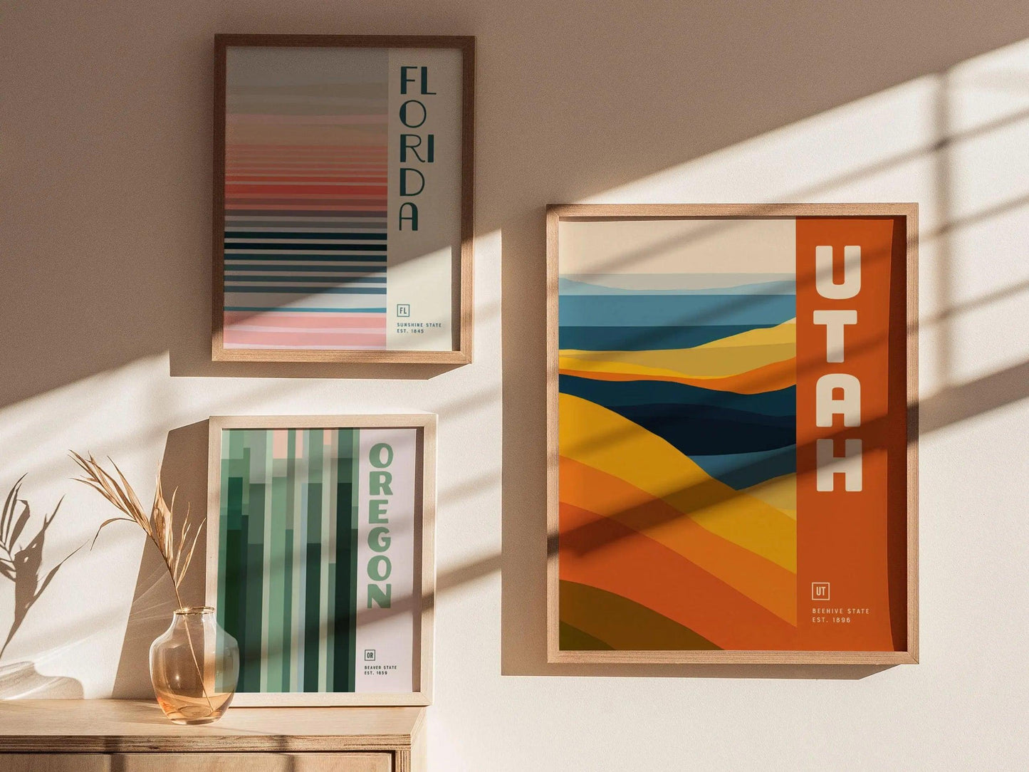 Utah minimalist wall art displayed in Salt Lake home with Beehive State desert colors and National Parks decor