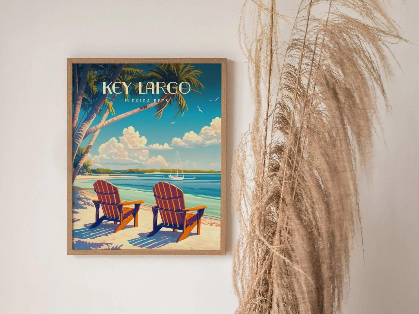 Key Largo, Florida Keys, Framed Wall Art - South FL Beach Travel Poster Print Tropical Island Vacation Home Decor Cottage Artwork Gift Set - Swell Scenes