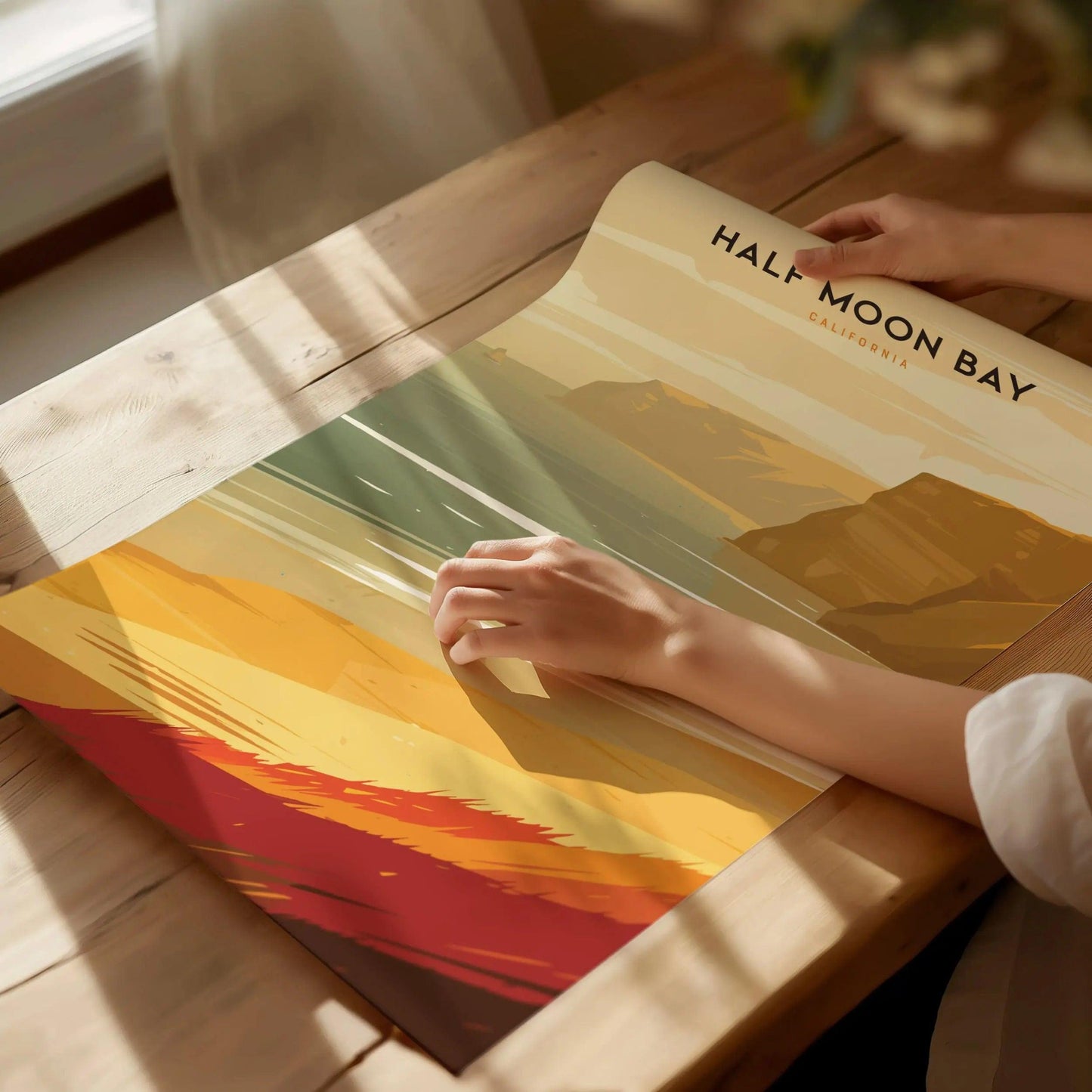 Half Moon Bay, California Poster - Coastal Scenery Art, Perfect for Beach Lovers, Available Framed or Unframed, West Coast Home Decor - Swell Scenes