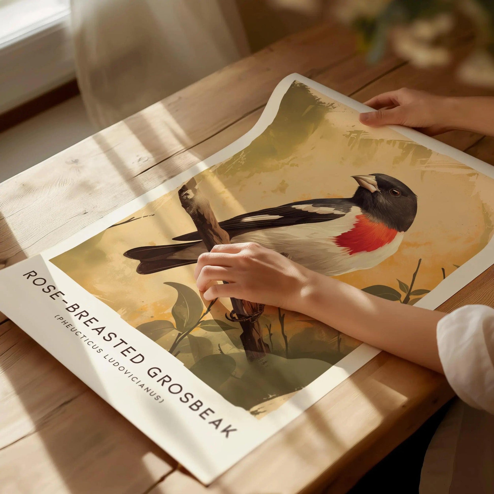 Rose-breasted Grosbeak Poster - Elegant Bird Art, Available Framed/Unframed, Perfect for Bird Watchers and Nature Enthusiasts, Birding Gift - Swell Scenes
