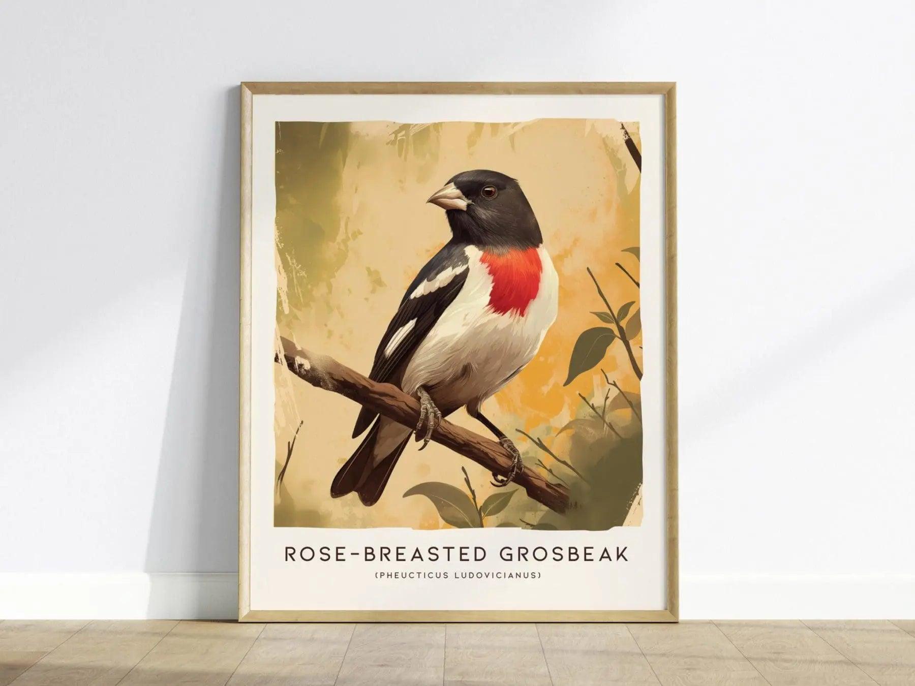 Rose-breasted Grosbeak Poster - Elegant Bird Art, Available Framed/Unframed, Perfect for Bird Watchers and Nature Enthusiasts, Birding Gift - Swell Scenes