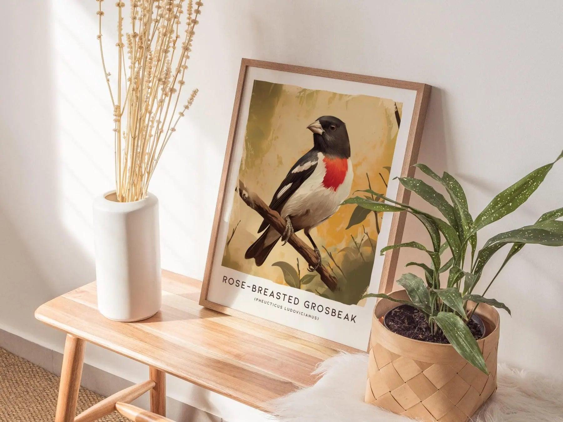 Rose-breasted Grosbeak Poster - Elegant Bird Art, Available Framed/Unframed, Perfect for Bird Watchers and Nature Enthusiasts, Birding Gift - Swell Scenes