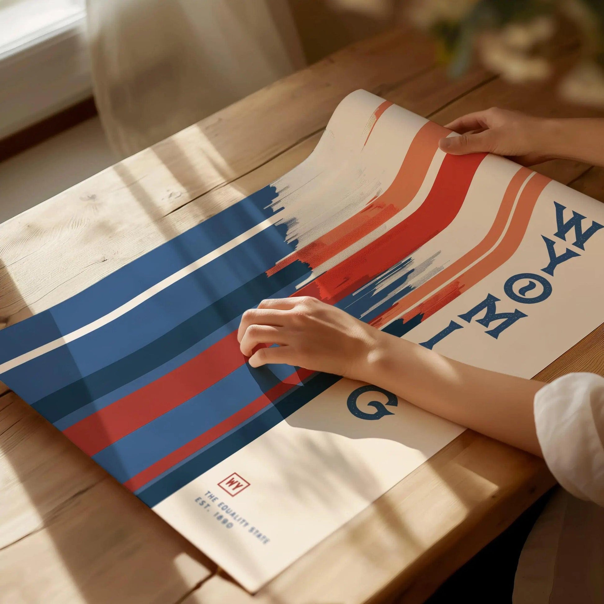 Unframed Wyoming abstract print on premium matte paper with vibrant geometric state flag inspired design