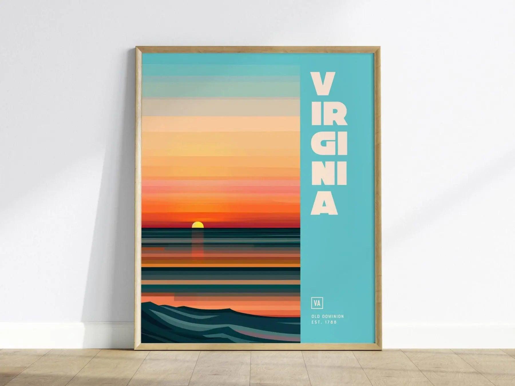 Virginia Old Dominion minimalist art displayed in home with contemporary abstract state pride and historic VA wall decor