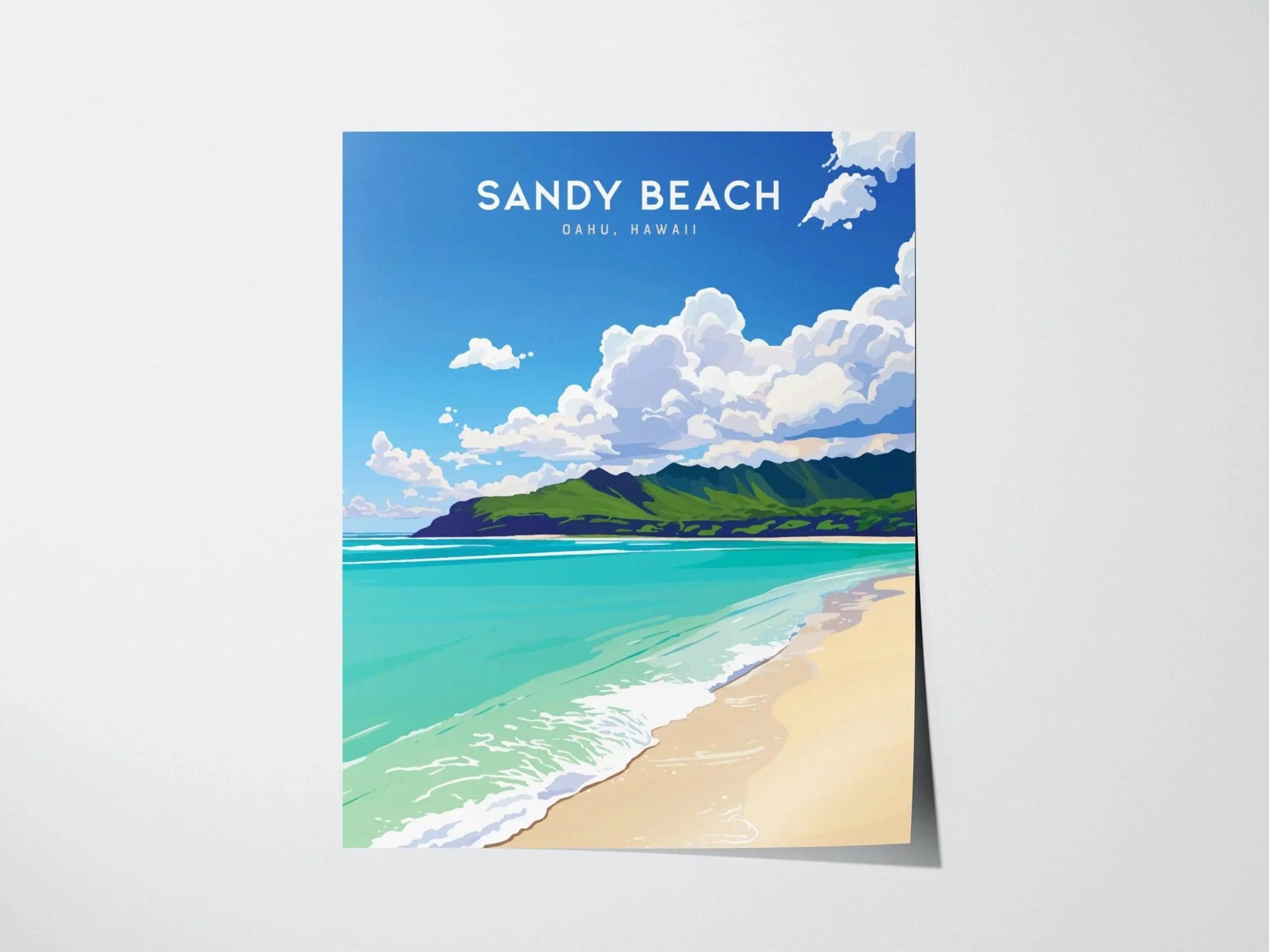 Sandy Beach, Oahu Hawaii Poster - Tropical Paradise Scene, Available Framed/Unframed, Perfect Wedding or Anniversary Gift, Hawaiian Wall Art - Swell Scenes