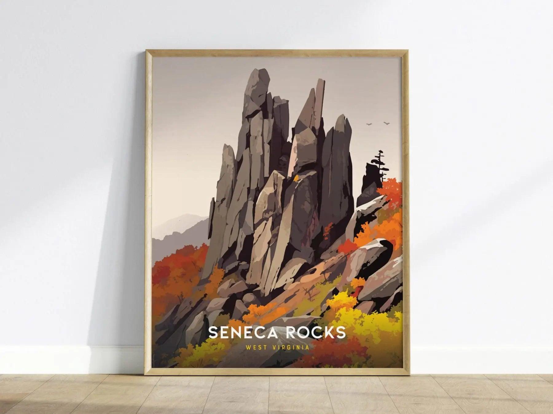 Seneca Rocks, West Virginia Poster - Climber's Art Landscape, Perfect for Outdoor Enthusiasts, Available Framed or Unframed, Climber Gift - Swell Scenes