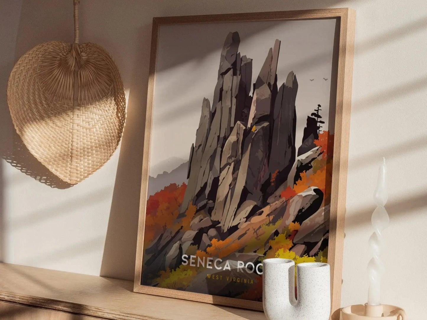 Seneca Rocks, West Virginia Poster - Climber's Art Landscape, Perfect for Outdoor Enthusiasts, Available Framed or Unframed, Climber Gift - Swell Scenes
