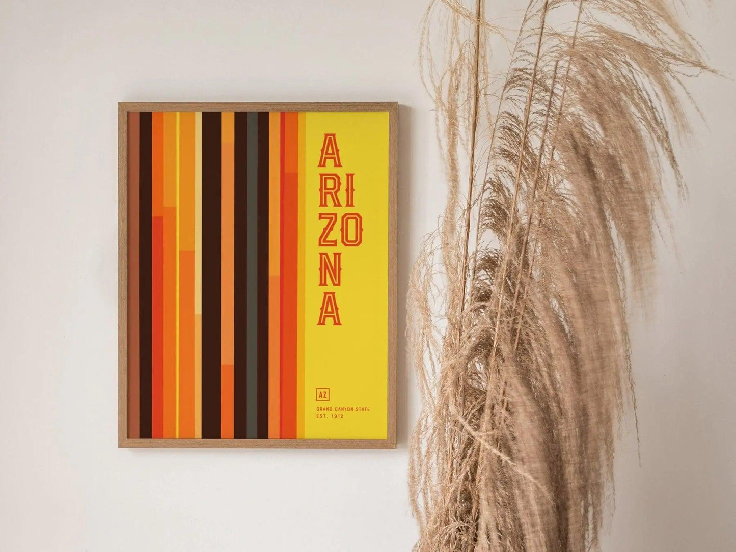 Arizona Minimalist Design Framed Wall Art, Grand Canyon State Minimal Abstract Modern Poster, AZ Designer Decor Travel Print Typography Gift - Swell Scenes