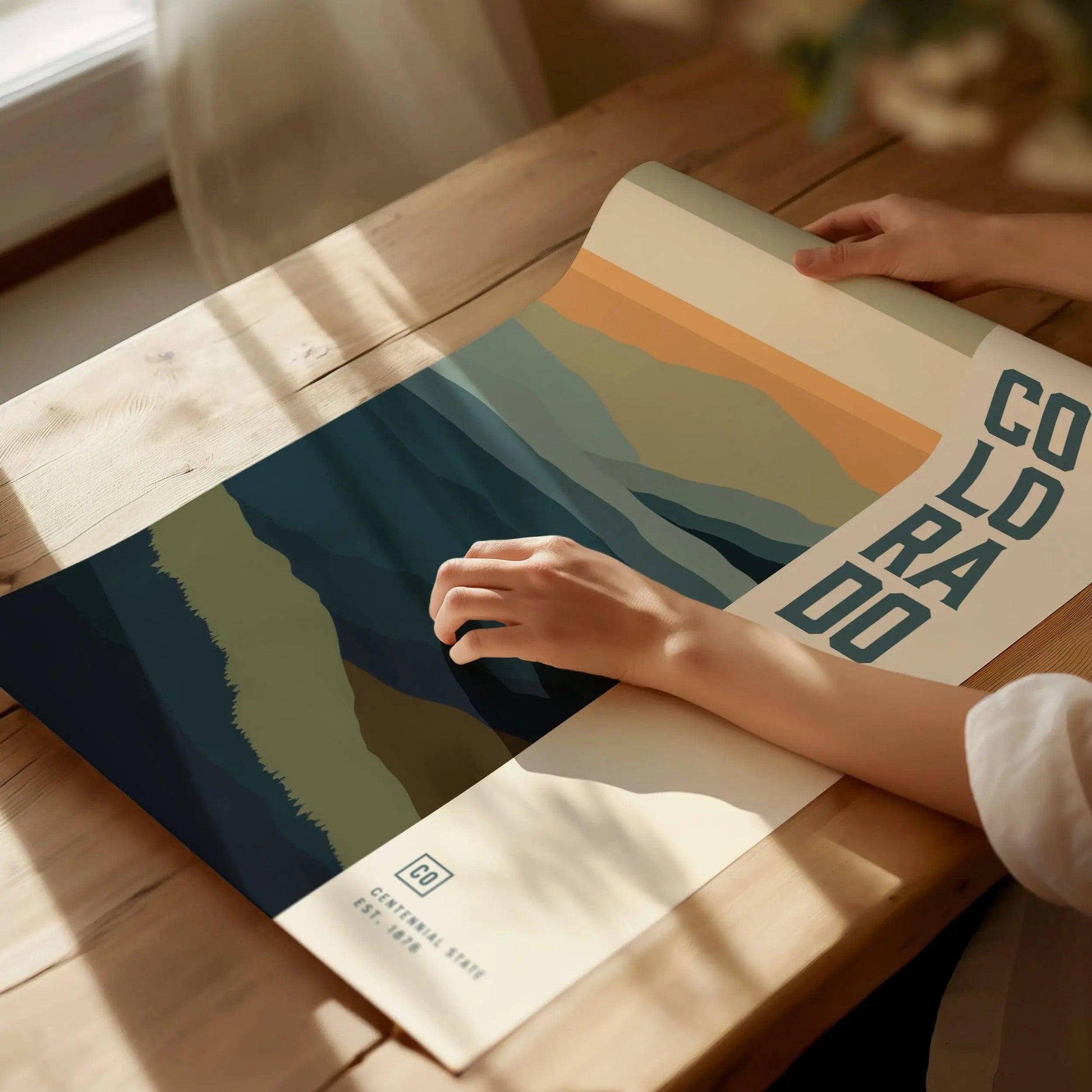 Colorado Minimalist Design Framed Wall Art, Rocky Mountains State Minimal Abstract Modern Poster, CO Designer Decor Travel Print Typography - Swell Scenes