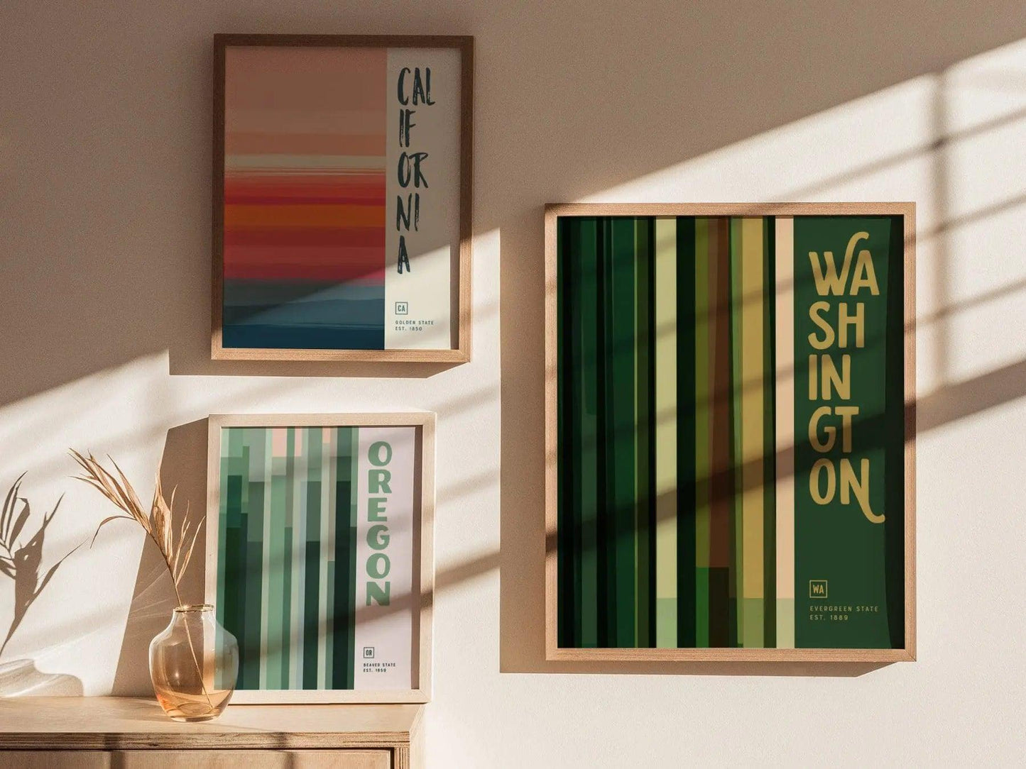 Washington Minimalist Design Framed Wall Art, Evergreen State Minimal Abstract Modern Poster