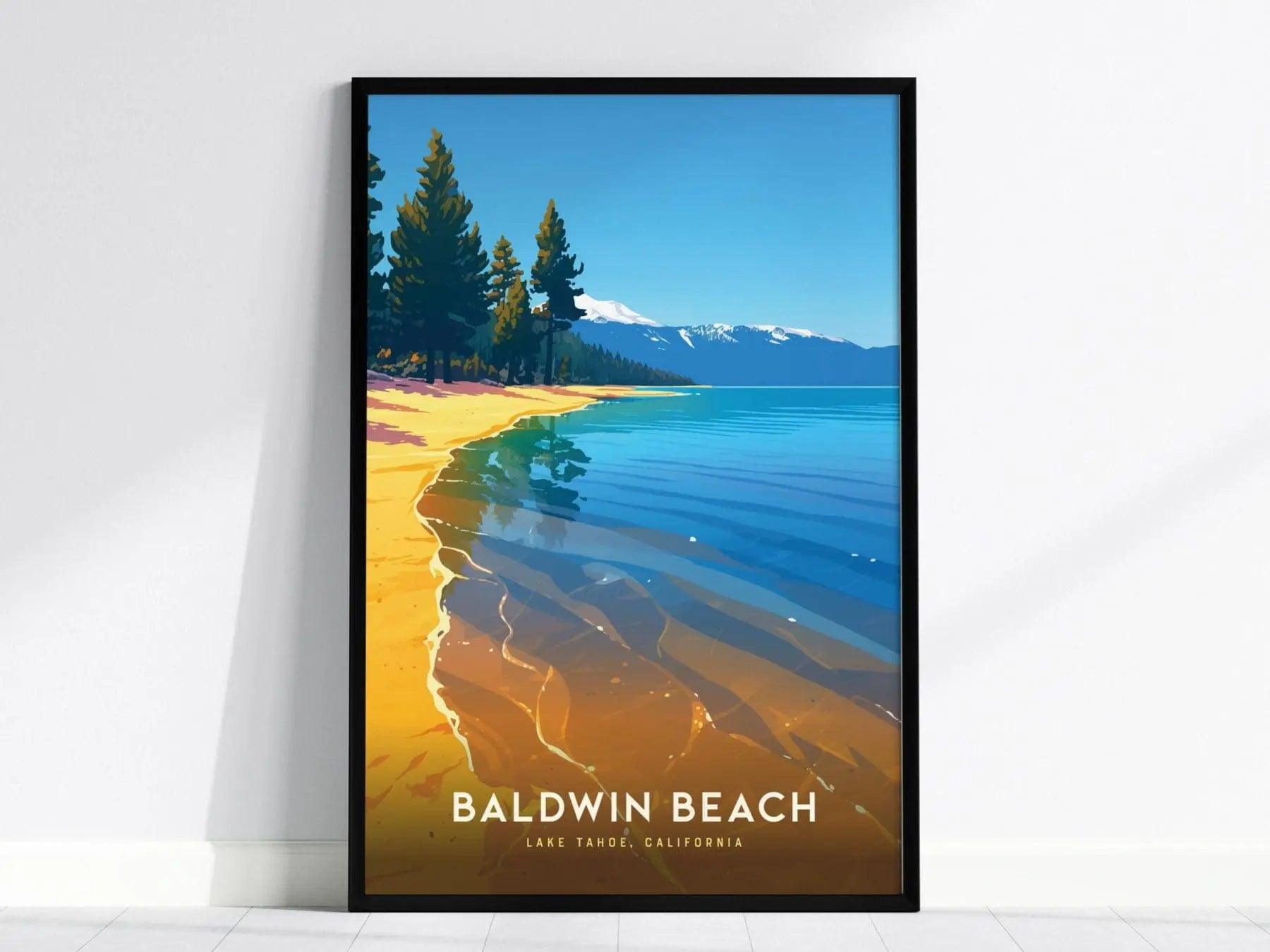 Baldwin Beach, Lake Tahoe California Poster - Scenic Shoreline View, Available Framed or Unframed, Ideal Lakehouse Decor, Airbnb Home Decor - Swell Scenes