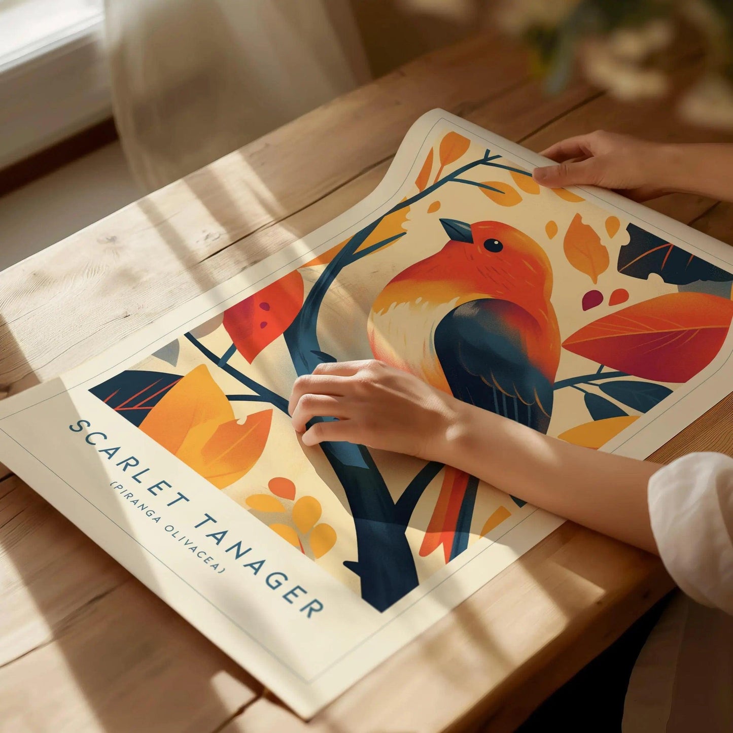 Scarlet Tanager Bird Modern Framed Wall Art | Cottagecore Wildlife Songbird Poster | Audubon Farm House Home Decor Nature Print - Swell Scenes