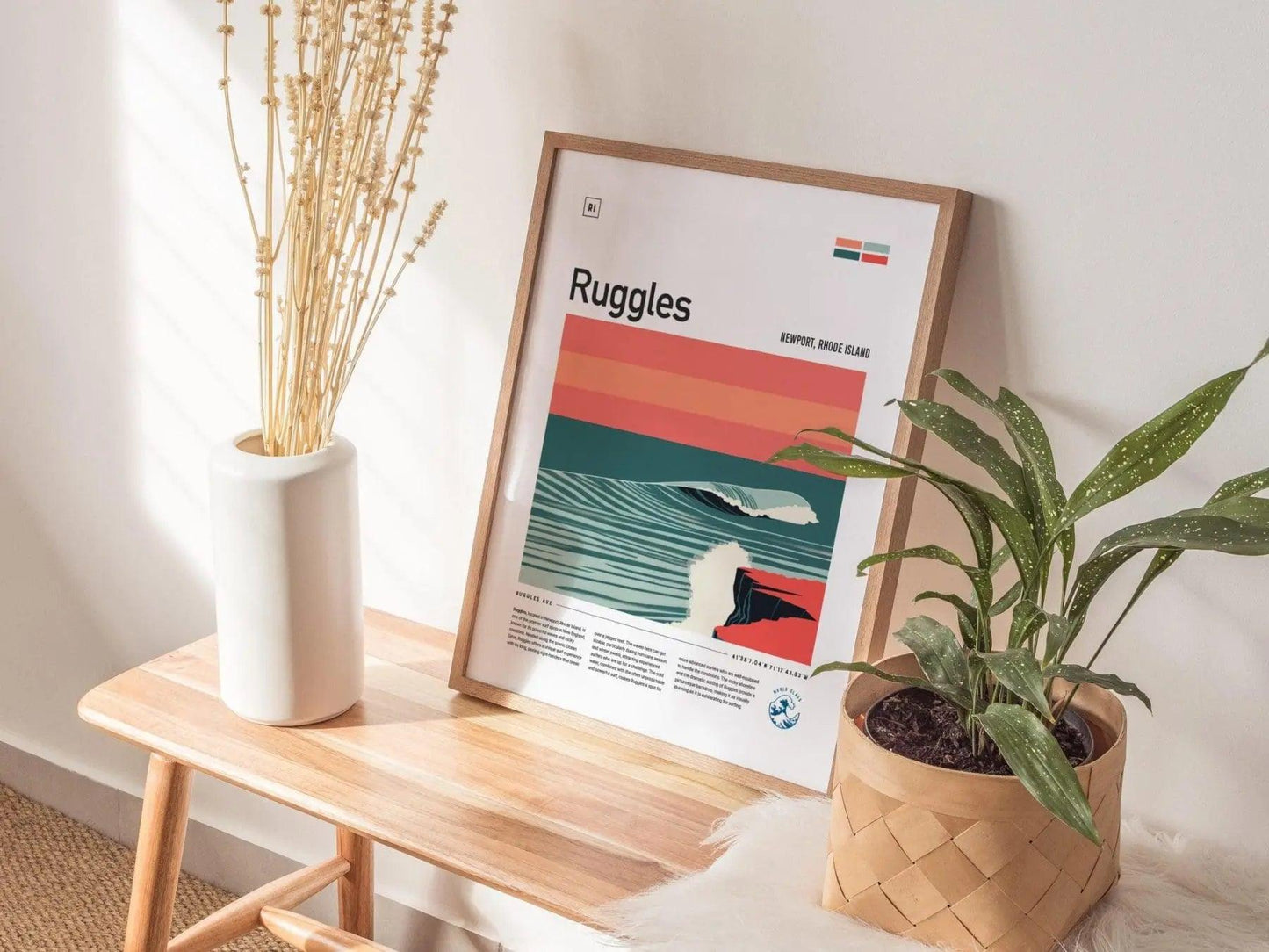 Ruggles Surf Spot Framed Poster, Newport Rhode Island Surfer Wall Art, New England Surf Travel Print, RI Decor Surfing Wave Gift - Swell Scenes