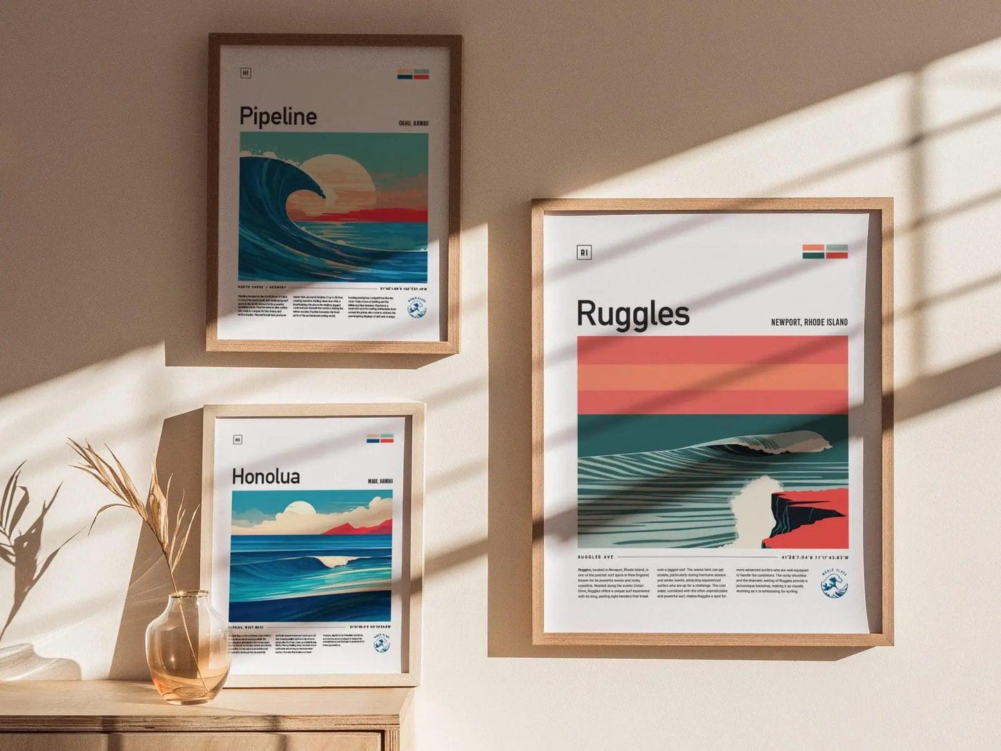 Ruggles Surf Spot Framed Poster, Newport Rhode Island Surfer Wall Art, New England Surf Travel Print, RI Decor Surfing Wave Gift - Swell Scenes