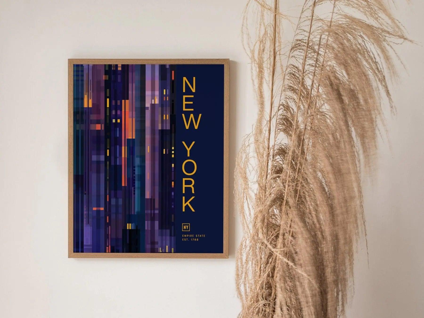 New York State Minimalist Design Framed Wall Art, Empire State Minimal Abstract Modern Poster, NYC NY Decor Travel Print Typography Gift - Swell Scenes