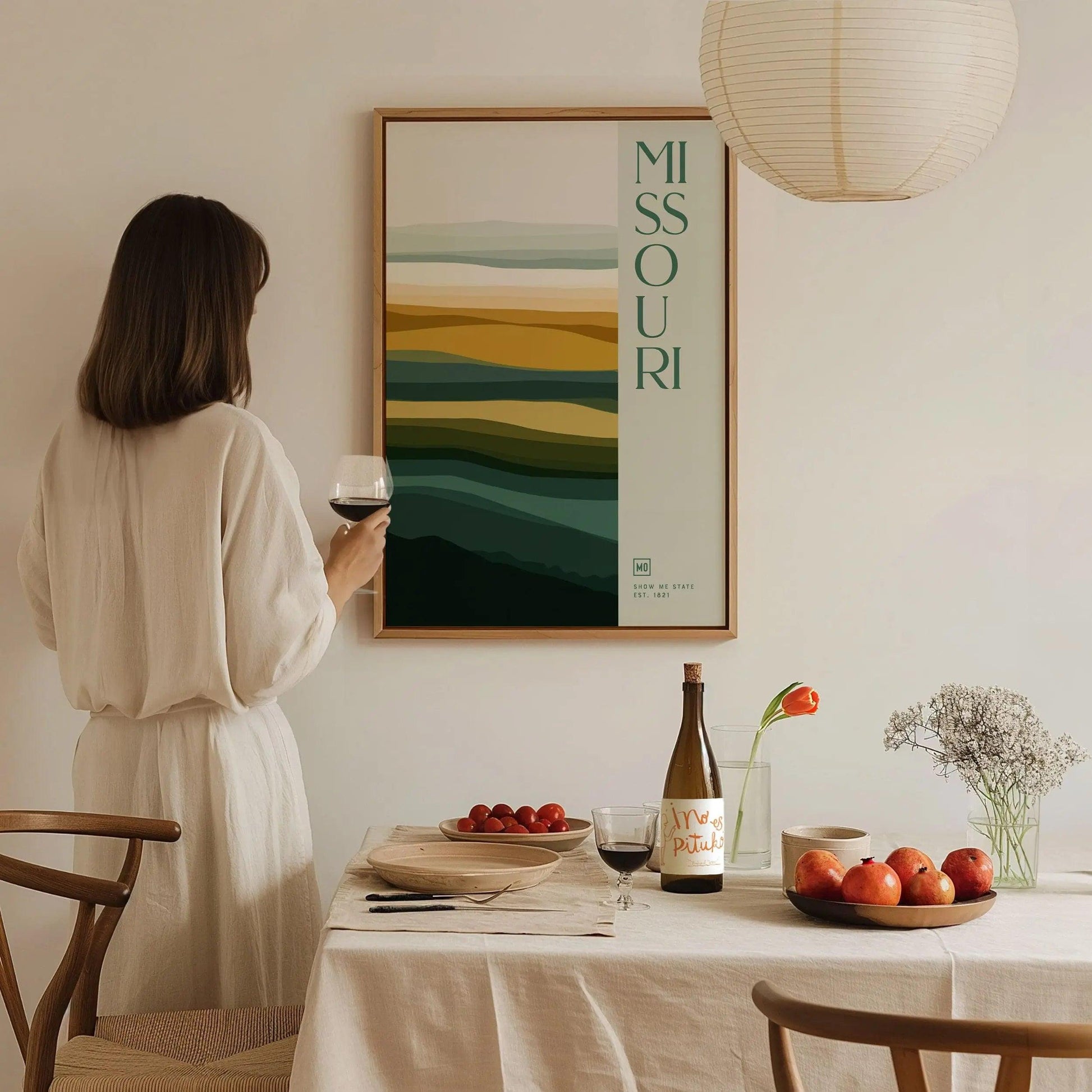 Missouri Minimalist Design Framed Wall Art, Show Me State Minimal Abstract Modern Poster, MO Ozarks Decor Travel Print Typography Gift Set - Swell Scenes