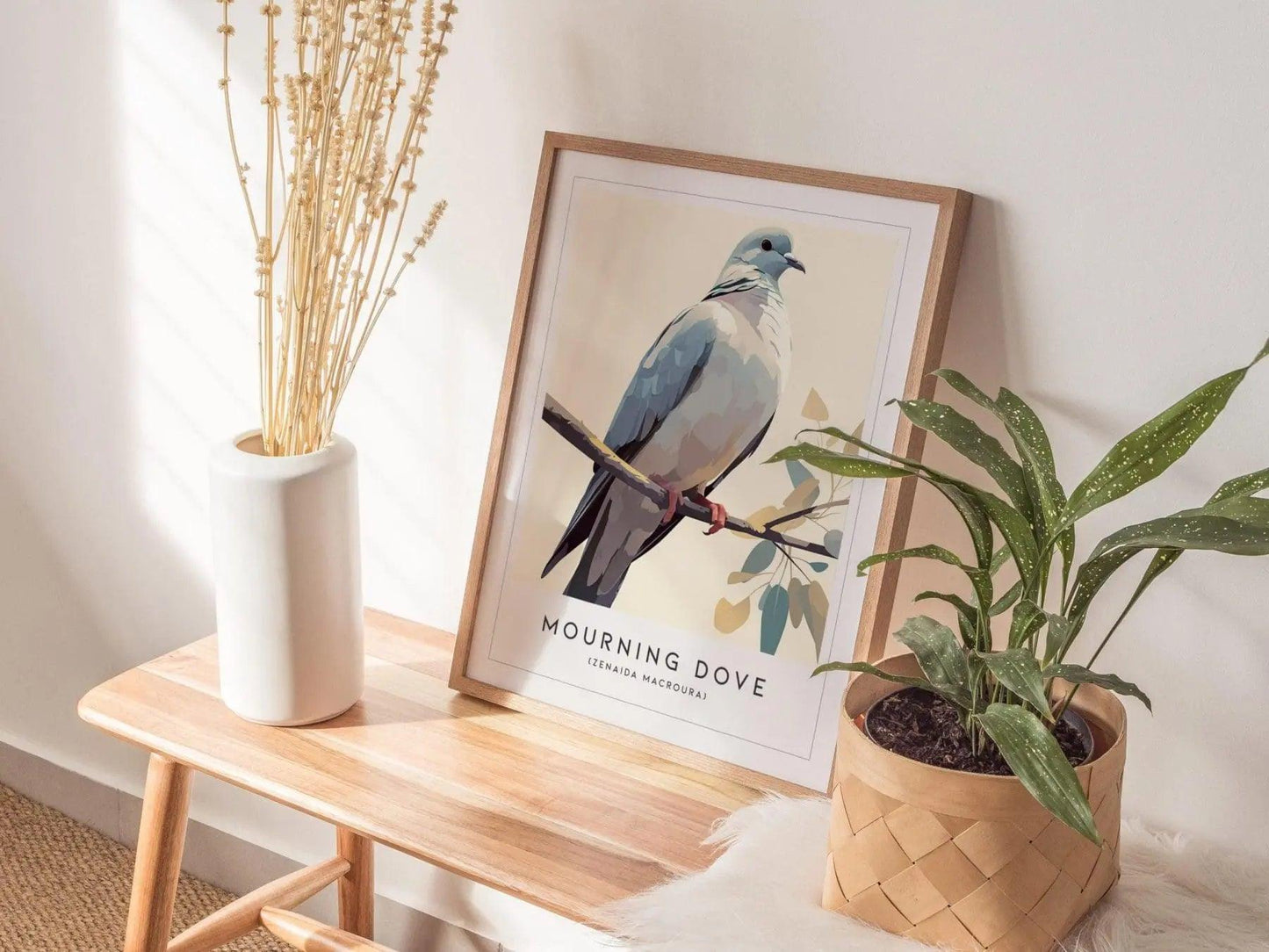 Mourning Dove Framed Bird Poster | Tranquil Avian Audubon Wall Art | Birdwatcher Nature Lover Farm House Cottagecore Home Decor Modern Print - Swell Scenes