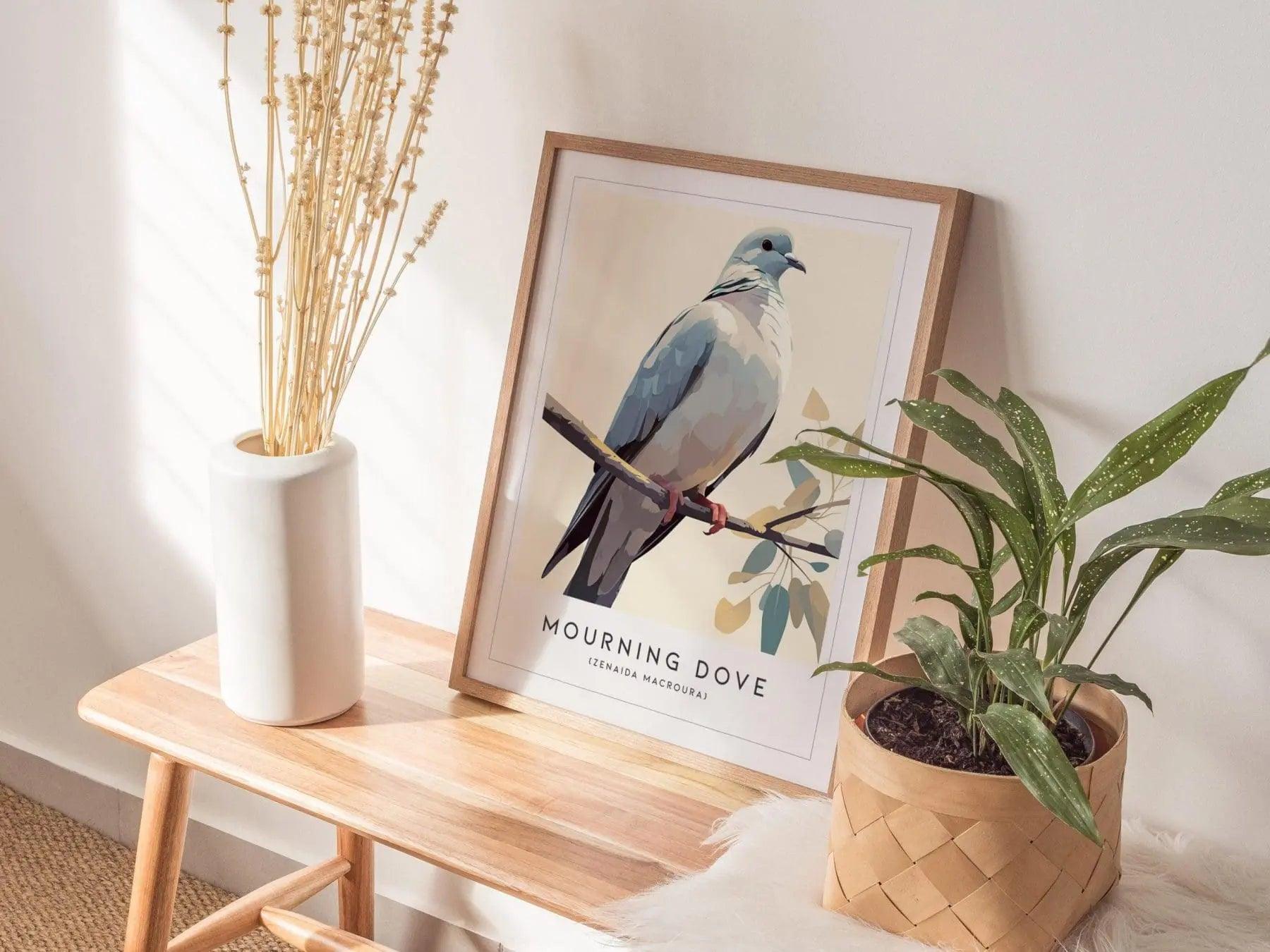 Mourning Dove Framed Bird Poster | Tranquil Avian Audubon Wall Art | Birdwatcher Nature Lover Farm House Cottagecore Home Decor Modern Print - Swell Scenes