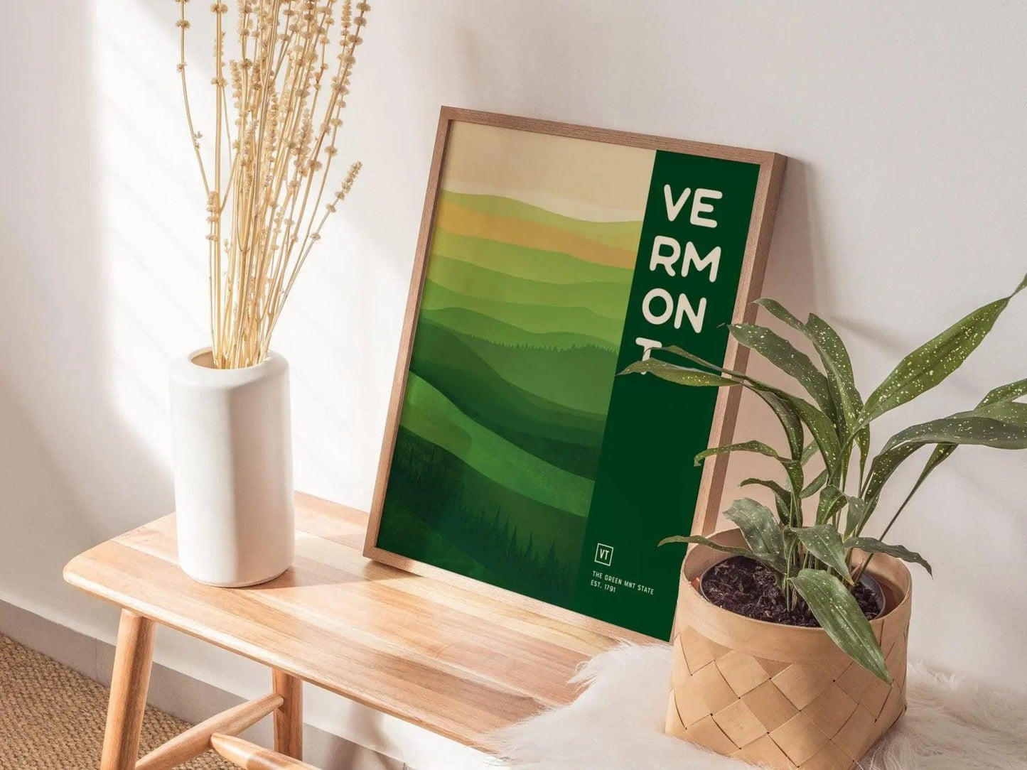 Vermont, The Green Mountain State Poster - Minimalist Landscape Art, Available Framed/Unframed, Perfect for Home and Office Decor - Swell Scenes