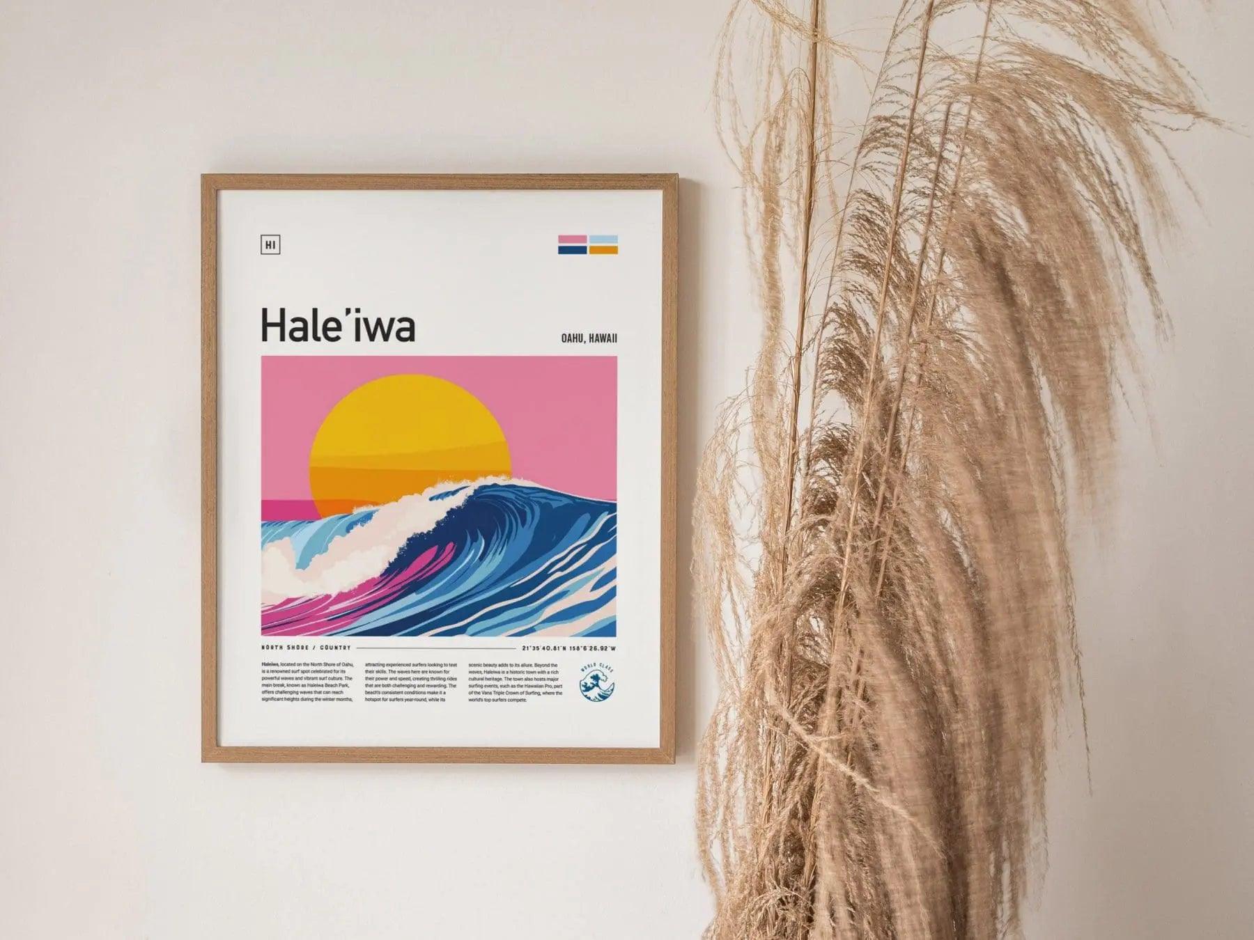 Haleiwa Beach Framed Surf Poster, Triple Crown Wall Art, North Shore Travel Print, Hawaii Surfer Home Decor, Oahu Surfing Wave Spot Gift - Swell Scenes