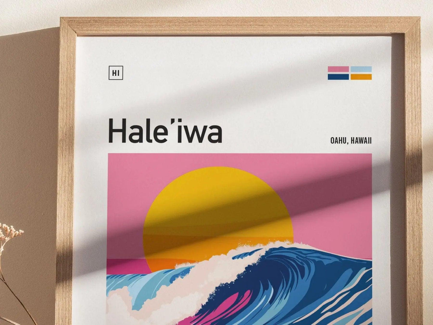 Haleiwa Beach Framed Surf Poster, Triple Crown Wall Art, North Shore Travel Print, Hawaii Surfer Home Decor, Oahu Surfing Wave Spot Gift - Swell Scenes