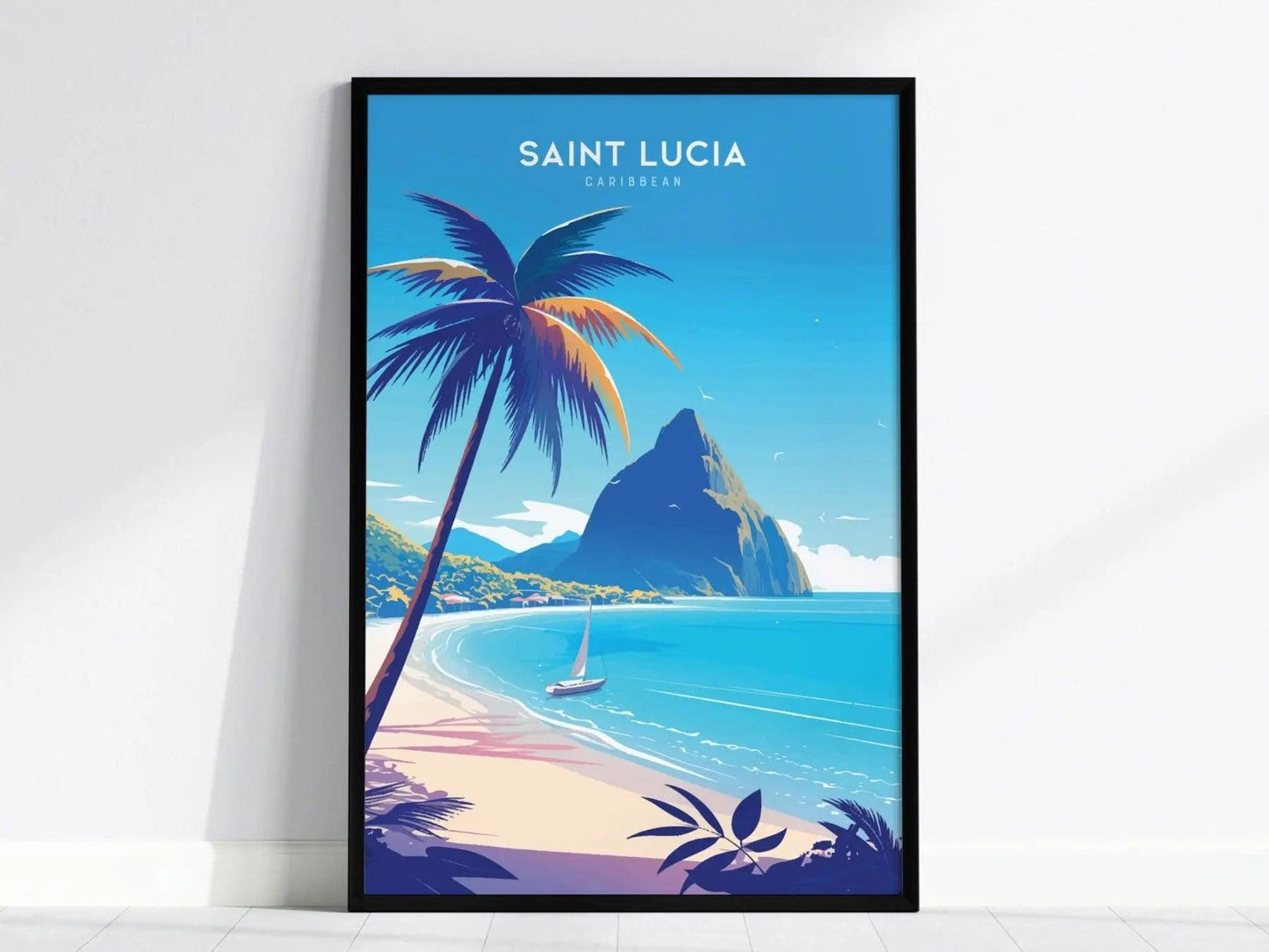 Saint Lucia Caribbean Beach Poster - Tropical Paradise Wall Art, Available Framed/Unframed, Perfect for Home Decor and Anniversary Gifts - Swell Scenes