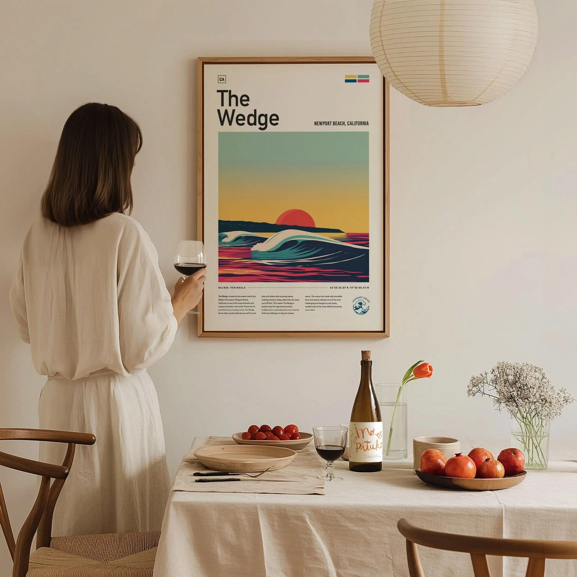 The Wedge poster alternative angle highlighting minimalist Newport Beach surf break dramatic sunset bodyboarding wave detail