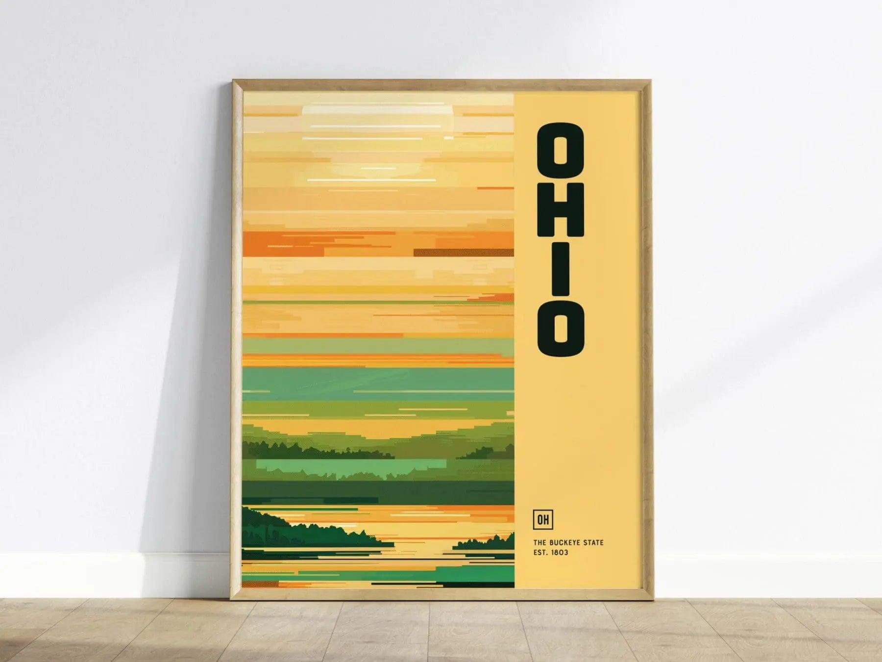 Ohio, The Buckeye State Poster - Minimalist Design Framed/Unframed, Modern Home Decor, Perfect Gift for Ohioans - Swell Scenes