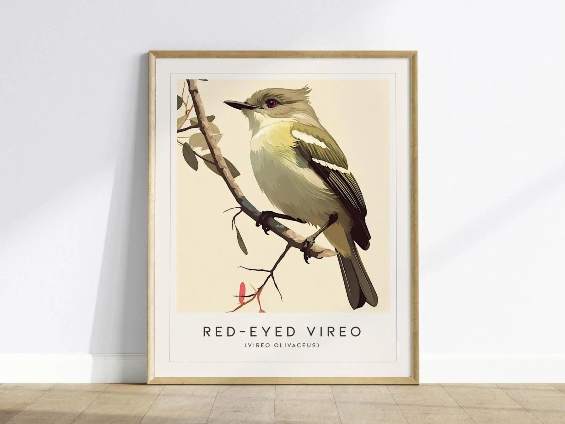 Red-eyed Vireo Framed Bird Poster | Audubon Avian Wall Art Print | Nature Lover Farm House Cottagecore Home Decor - Swell Scenes