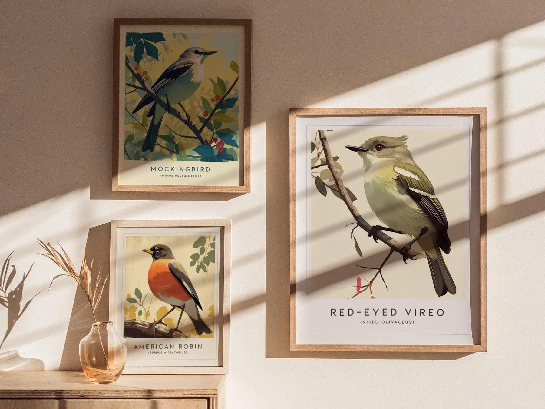 Red-eyed Vireo Framed Bird Poster | Audubon Avian Wall Art Print | Nature Lover Farm House Cottagecore Home Decor - Swell Scenes