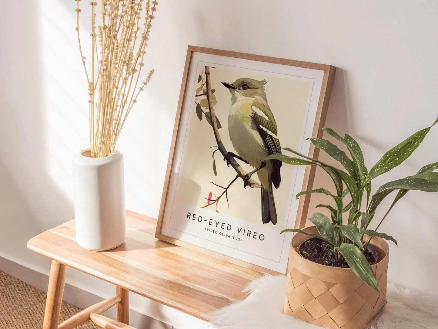 Red-eyed Vireo Framed Bird Poster | Audubon Avian Wall Art Print | Nature Lover Farm House Cottagecore Home Decor - Swell Scenes