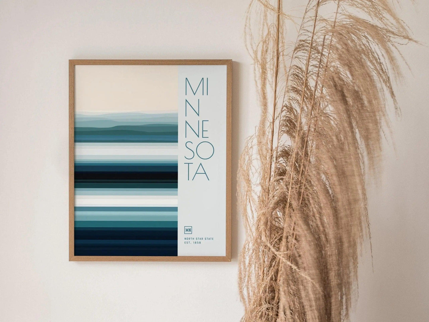Minnesota Minimalist Design Framed Wall Art, MN Pride State Minimal Abstract Modern Poster, Minneapolis Decor Travel Print Typography Gift - Swell Scenes