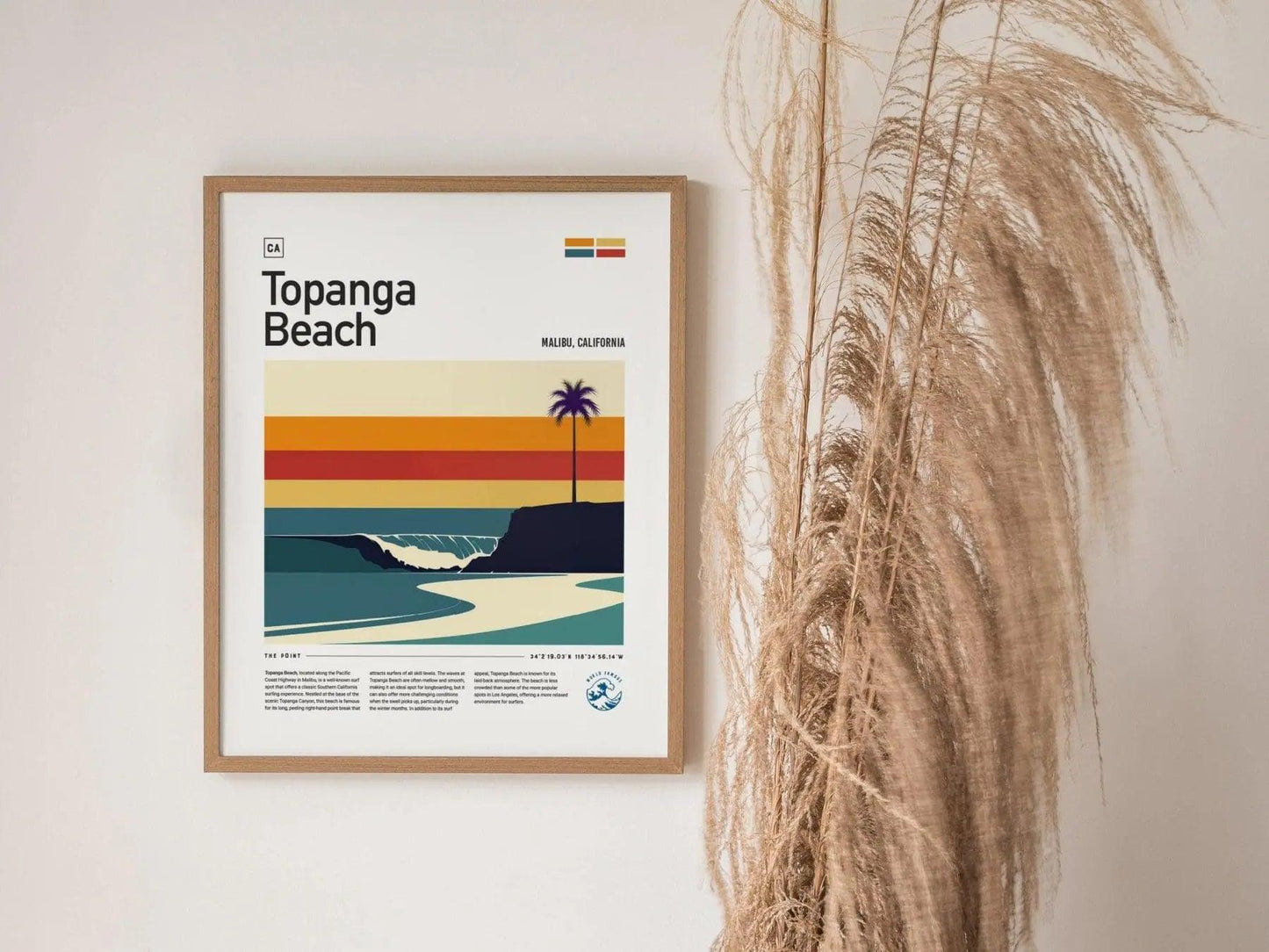 Topanga Beach Malibu Surf Spot Framed Poster | Los Angeles Surfer Wall Art | LA Surf Travel Print | Beach House Modern Surfing Decor Wave Artwork - Swell Scenes