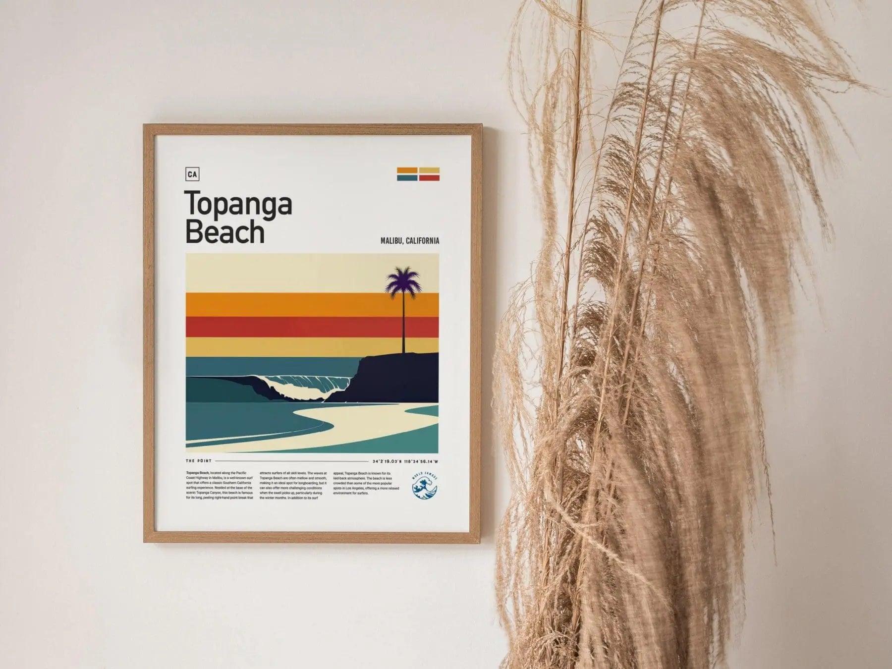 Topanga Beach Malibu Surf Spot Framed Poster | Los Angeles Surfer Wall Art | LA Surf Travel Print | Beach House Modern Surfing Decor Wave Artwork - Swell Scenes